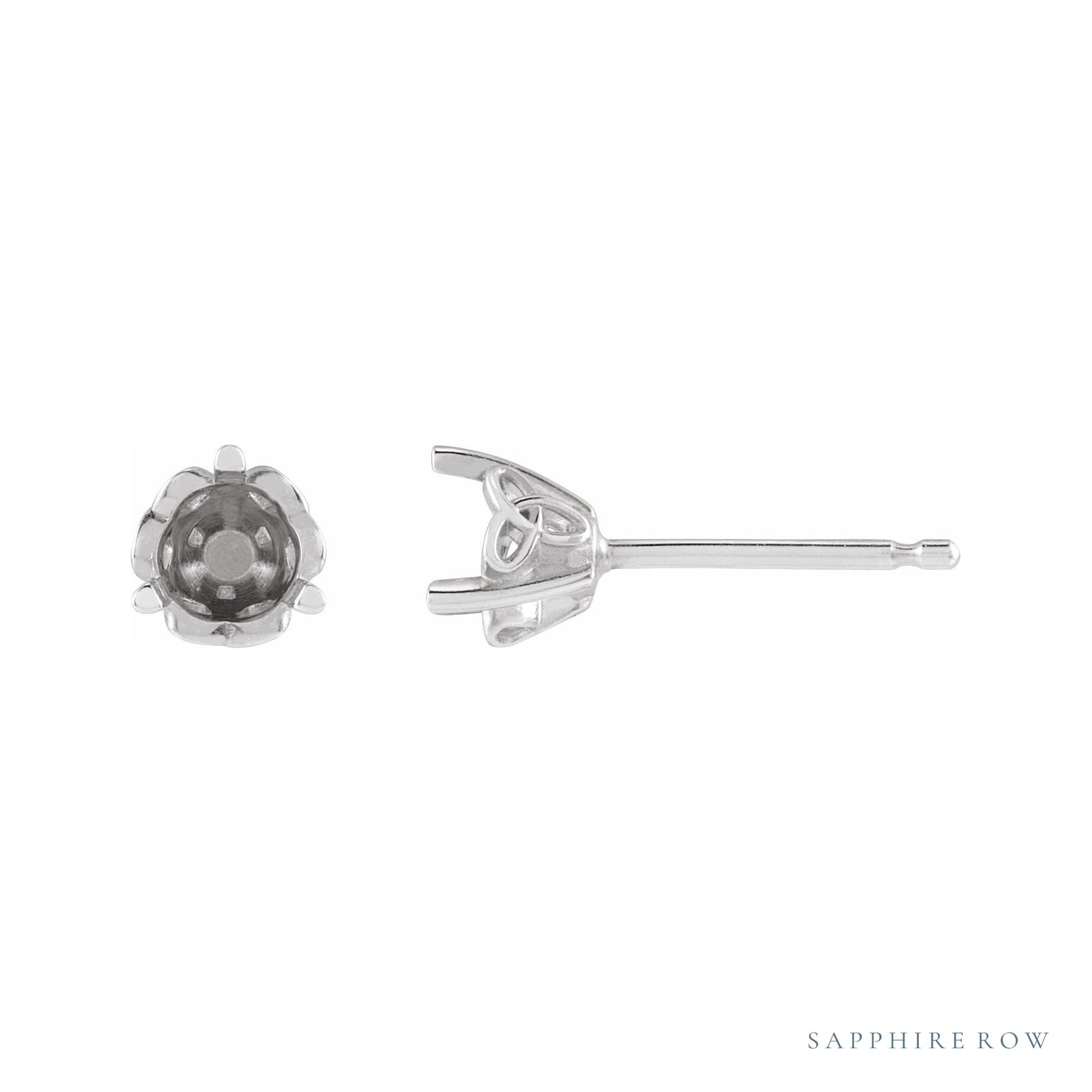 Sapphire Row Round 3-Prong Celtic-Inspired Stud Earrings setting in Platinum, shown with a center stone (sold separately)