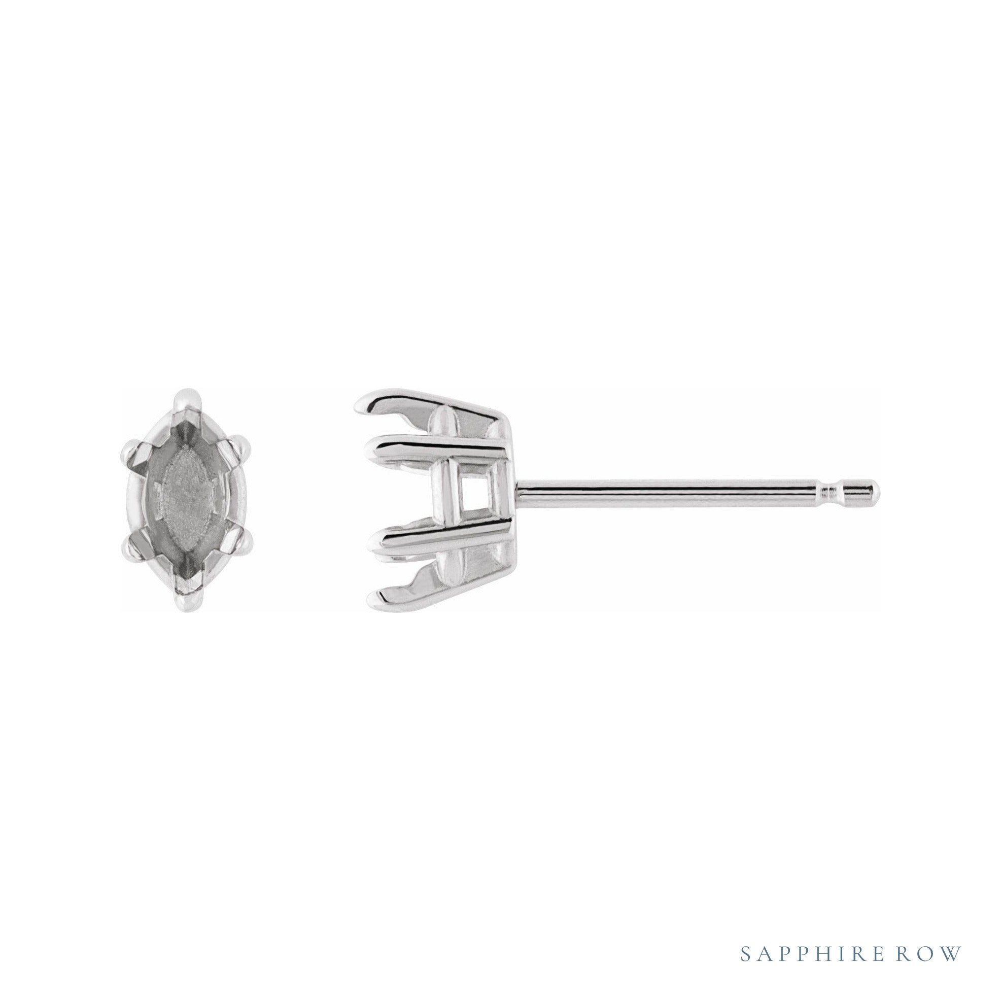 Sapphire Row Marquise 6-Prong Claw Stud Earrings setting in 14K White Gold, shown with a center stone (sold separately)
