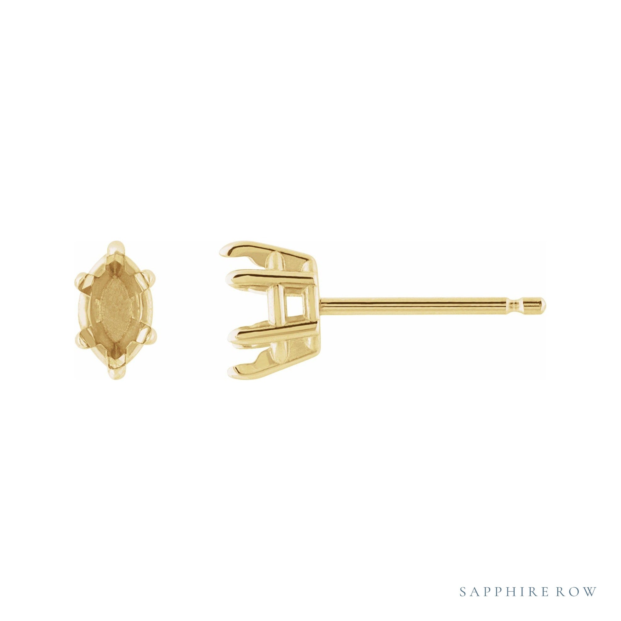 Sapphire Row Marquise 6-Prong Claw Stud Earrings setting in 14K Yellow Gold, shown with a center stone (sold separately)