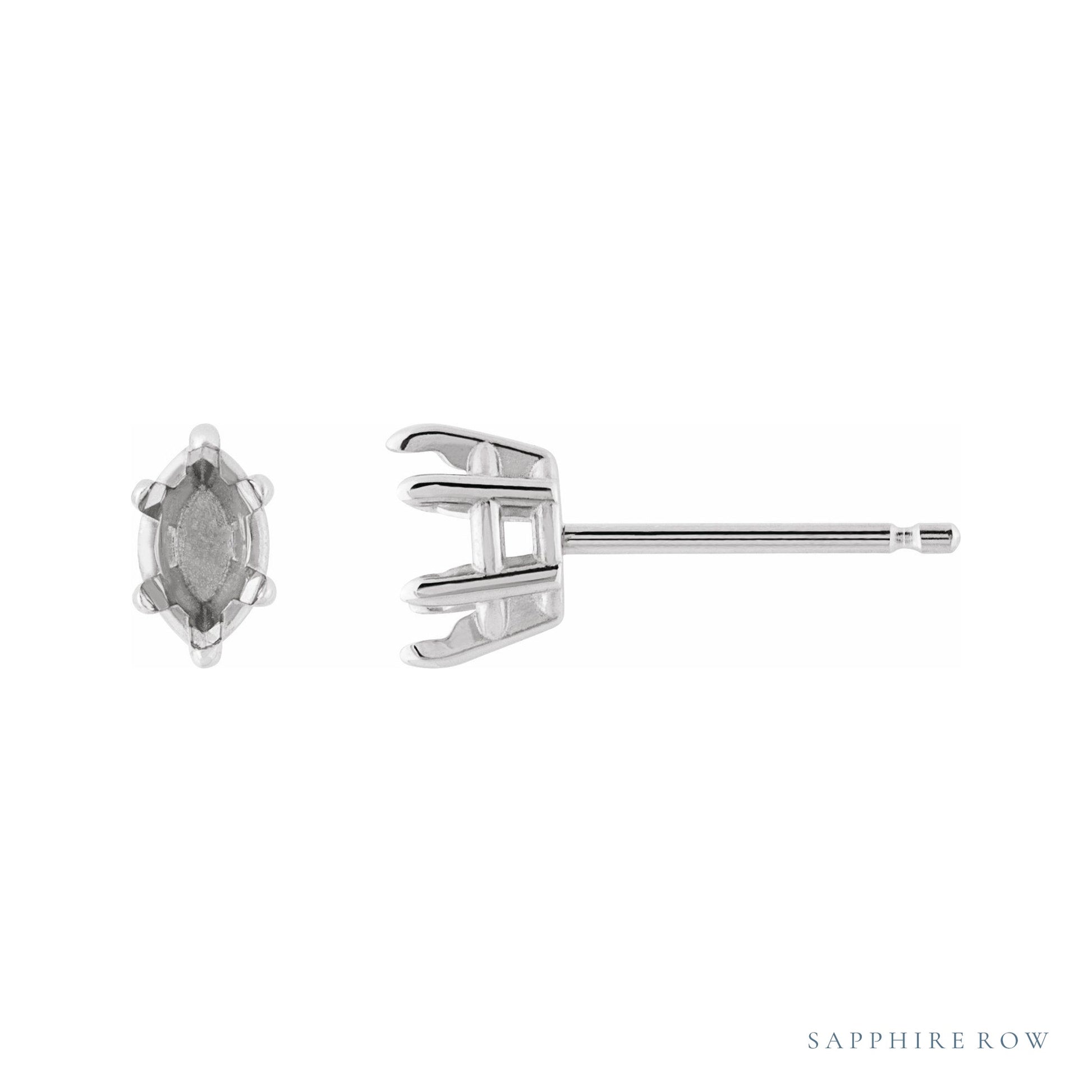 Sapphire Row Marquise 6-Prong Claw Stud Earrings setting in Platinum, shown with a center stone (sold separately)