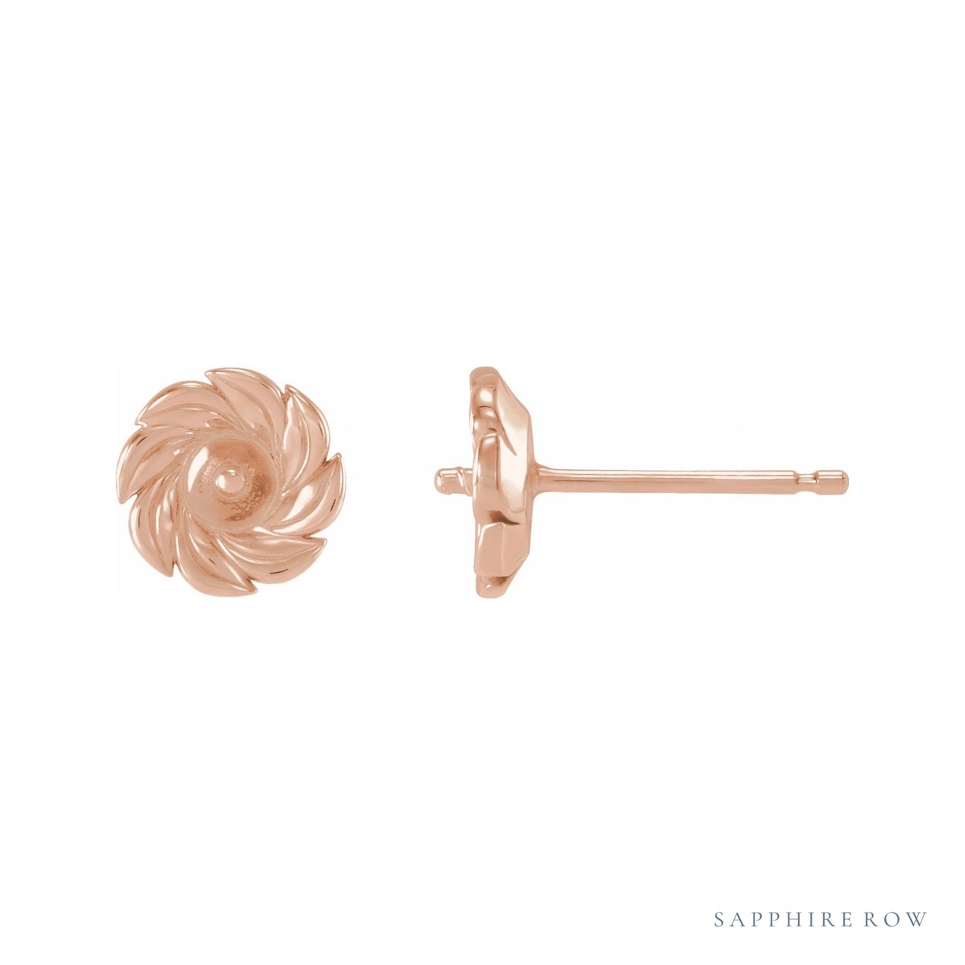 Sapphire Row Pearl Leaf Earrings setting in 14K Rose Gold, shown without a pearl (pearl sold separately)