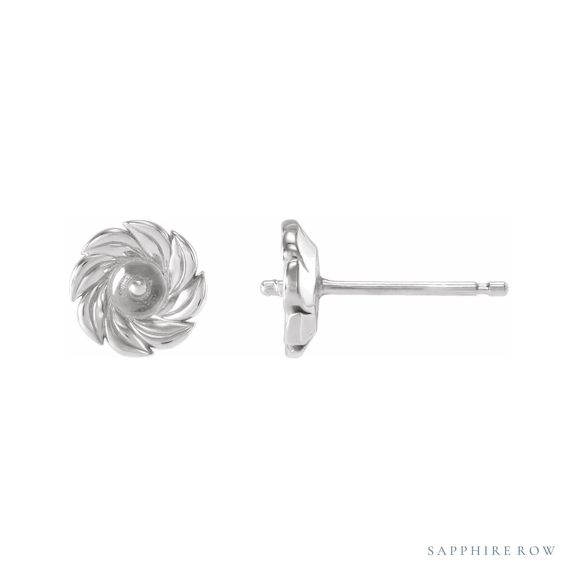 Sapphire Row Pearl Leaf Earrings setting in 14K White Gold, shown without a pearl (pearl sold separately)