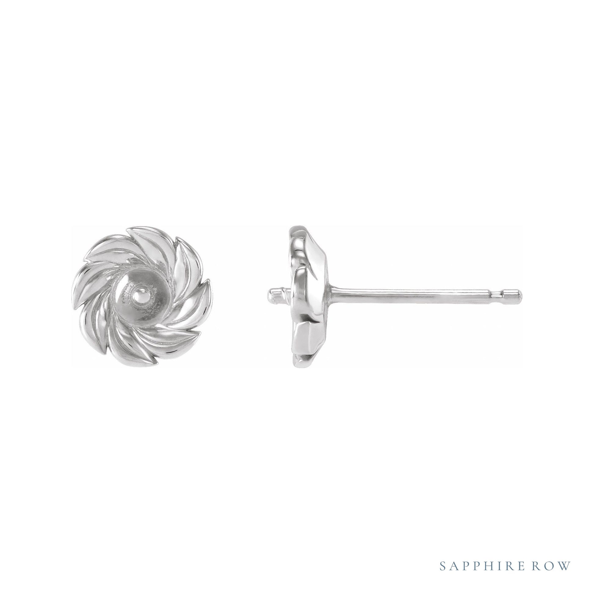 Sapphire Row Pearl Leaf Earrings setting in 14K White Gold, shown without a pearl (pearl sold separately)