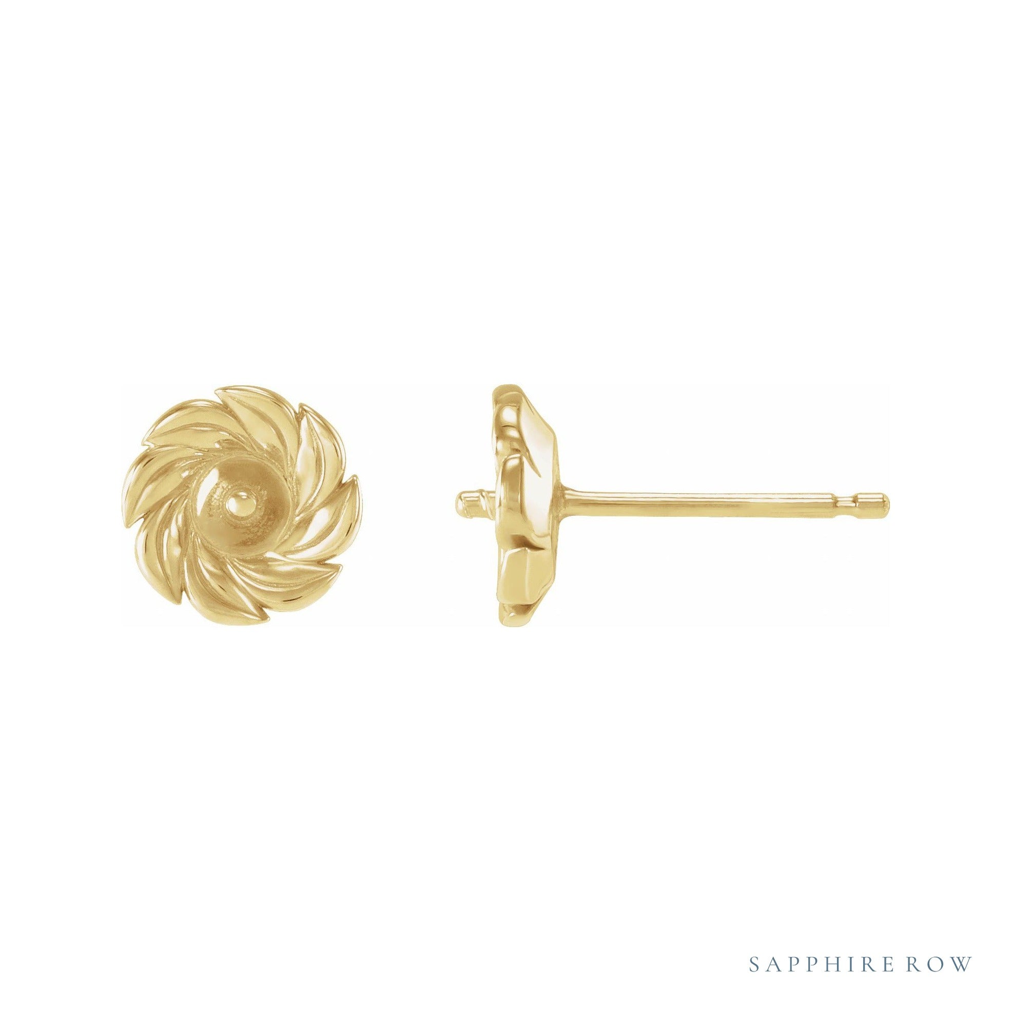 Sapphire Row Pearl Leaf Earrings setting in 14K Yellow Gold, shown without a pearl (pearl sold separately)