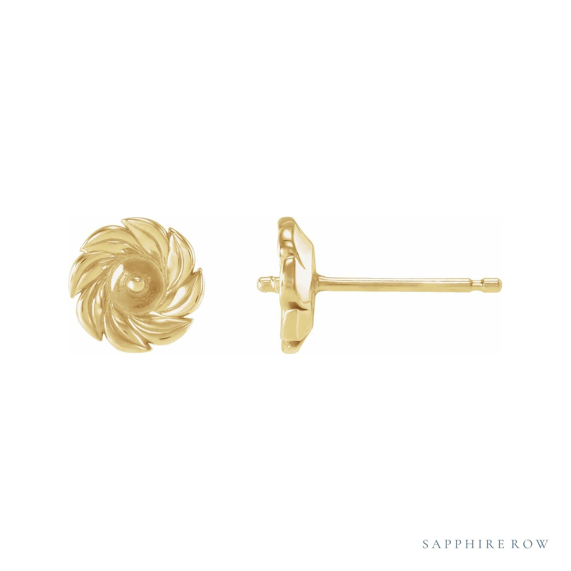 Sapphire Row Pearl Leaf Earrings setting in 14K Yellow Gold, shown without a pearl (pearl sold separately)
