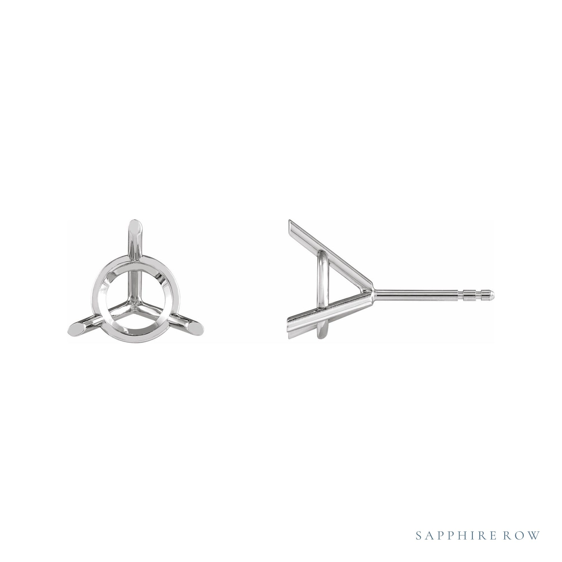 Sapphire Row Round Tall 3-Prong Cocktail-Style Protektor® Post Stud Earrings setting in 14K White Gold, shown with a center stone (sold separately)