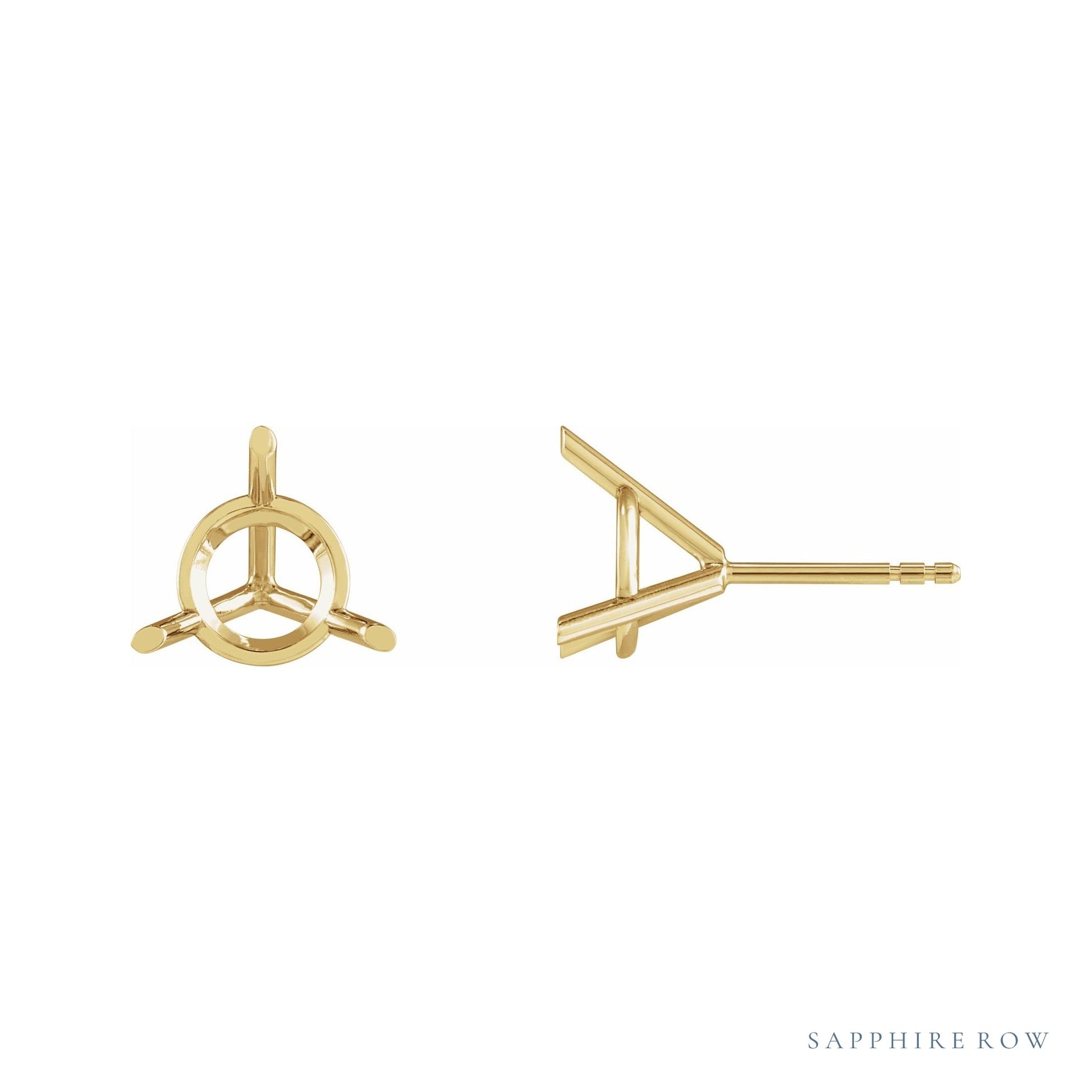Sapphire Row Round Tall 3-Prong Cocktail-Style Protektor® Post Stud Earrings setting in 14K Yellow Gold, shown with a center stone (sold separately)