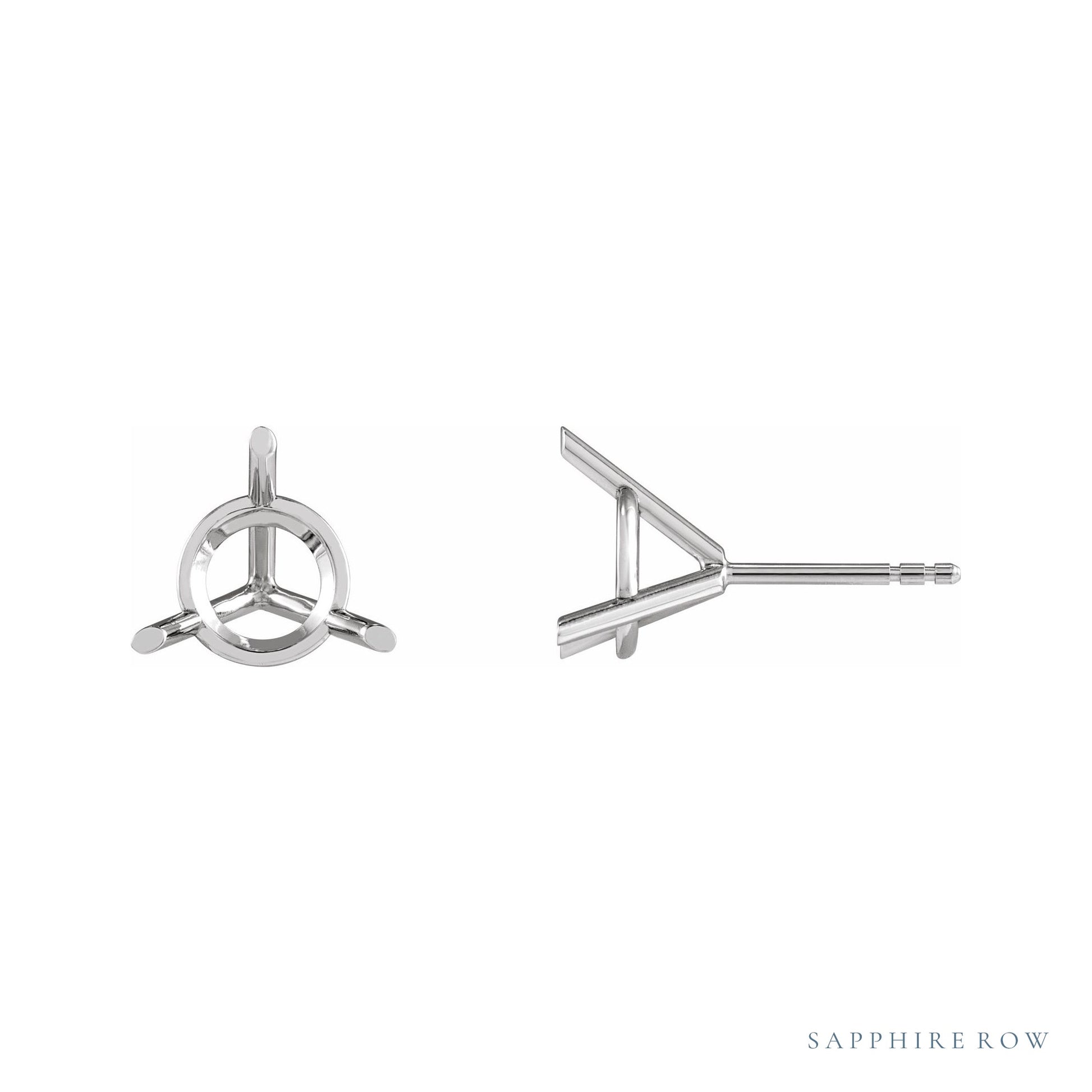 Sapphire Row Round Tall 3-Prong Cocktail-Style Protektor® Post Stud Earrings setting in Platinum, shown with a center stone (sold separately)