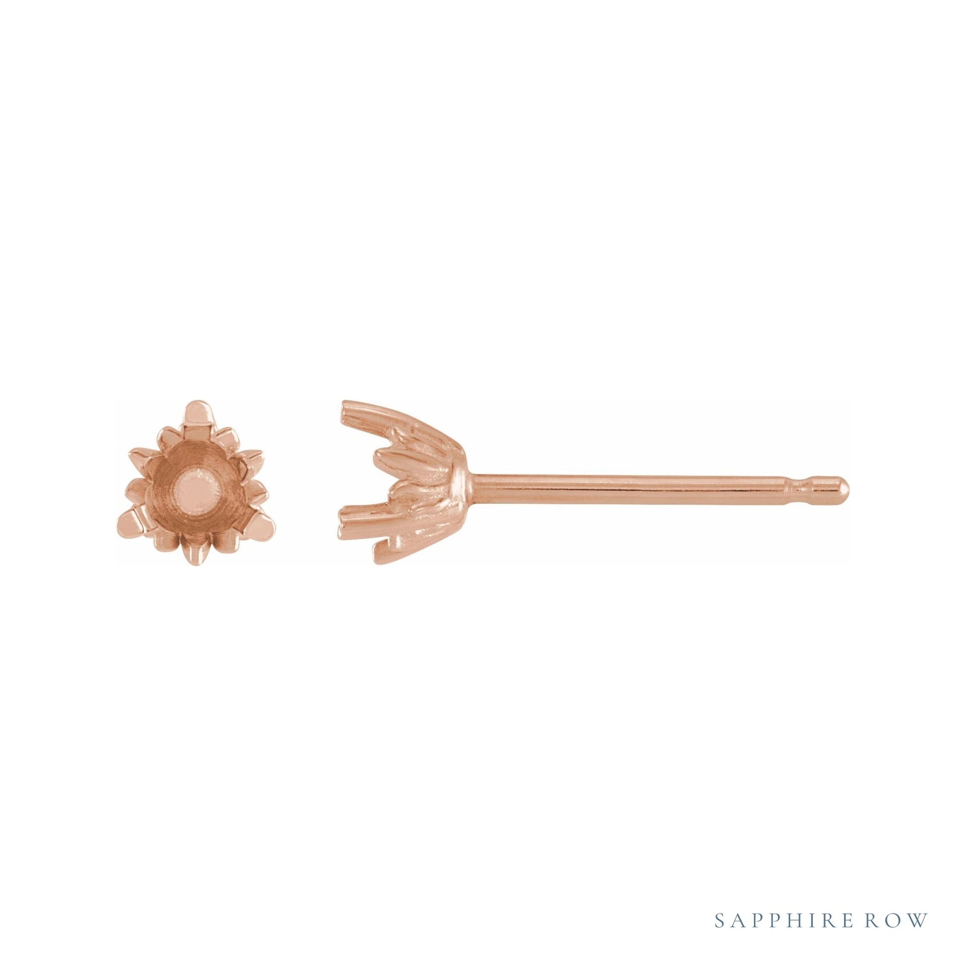 Sapphire Row Round 3-Prong Lotus Earrings setting in 14K Rose Gold, shown with a center stone (sold separately)