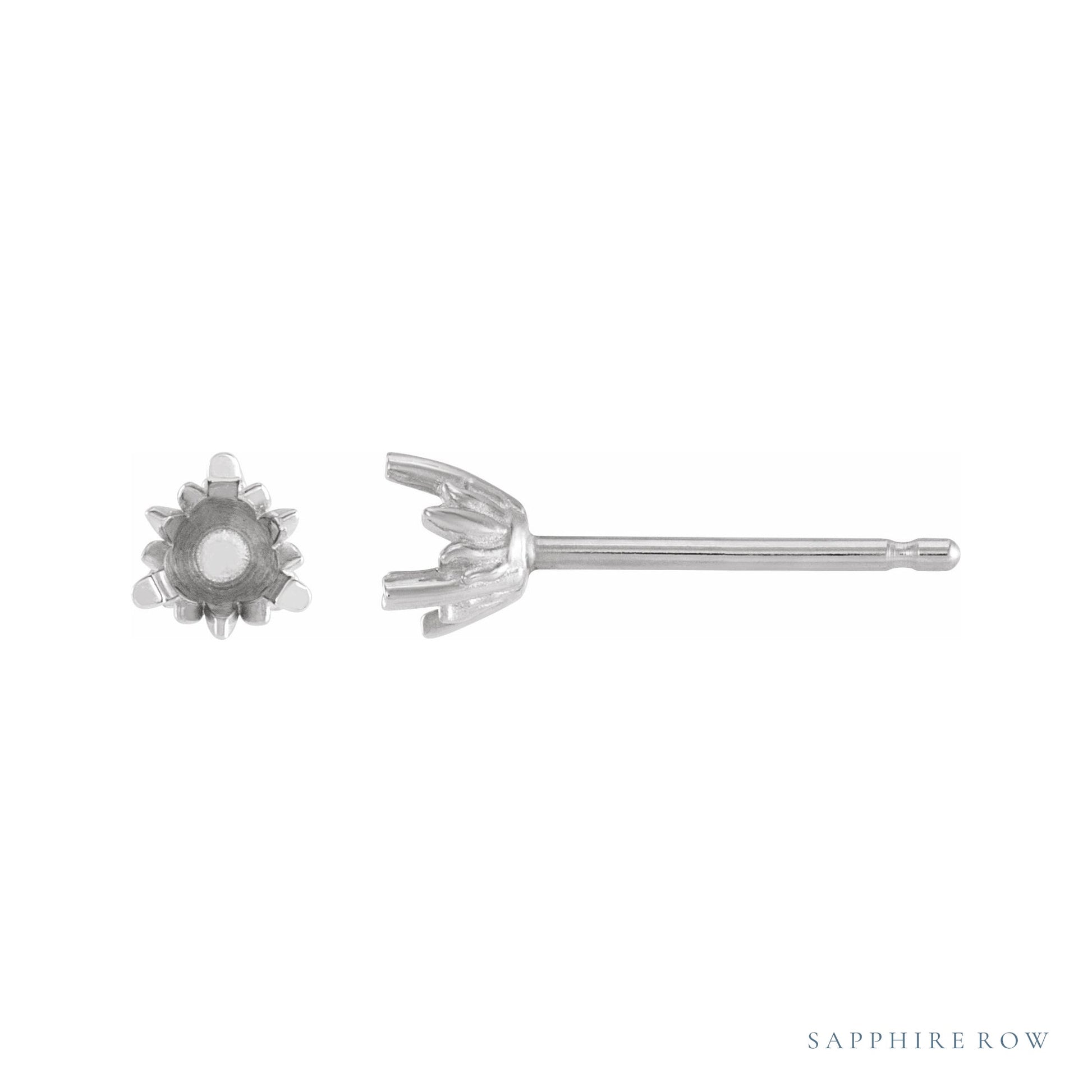 Sapphire Row Round 3-Prong Lotus Earrings setting in Platinum, shown with a center stone (sold separately)