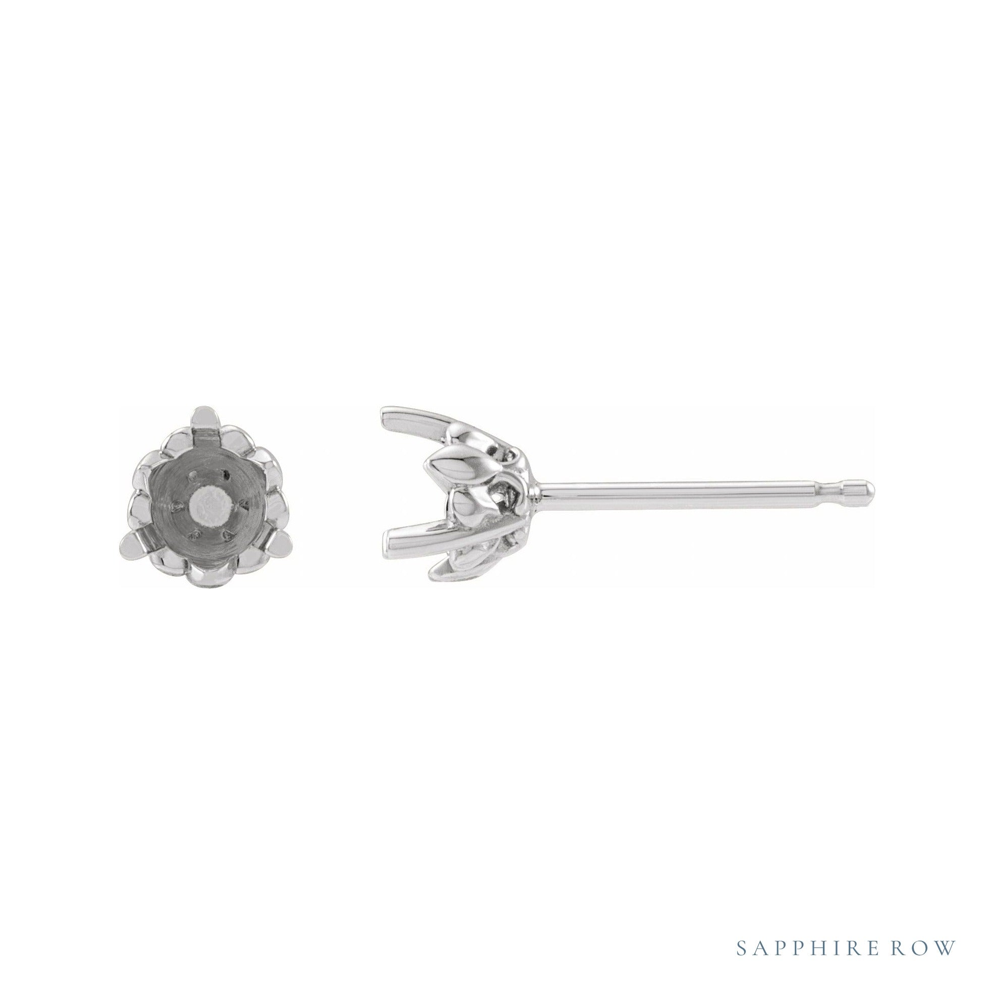 Sapphire Row Round 3-Prong Fleur-de-lis Earrings setting in 14K White Gold, shown with a center stone (sold separately)