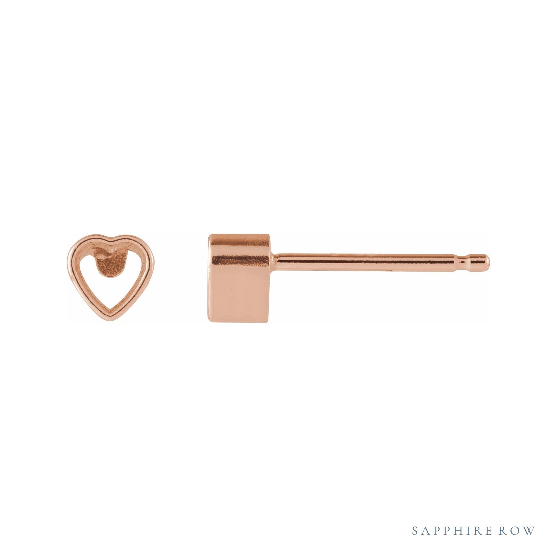 Sapphire Row Heart Bezel-Set Stud Earrings setting in 14K Rose Gold, shown with a center stone (sold separately)