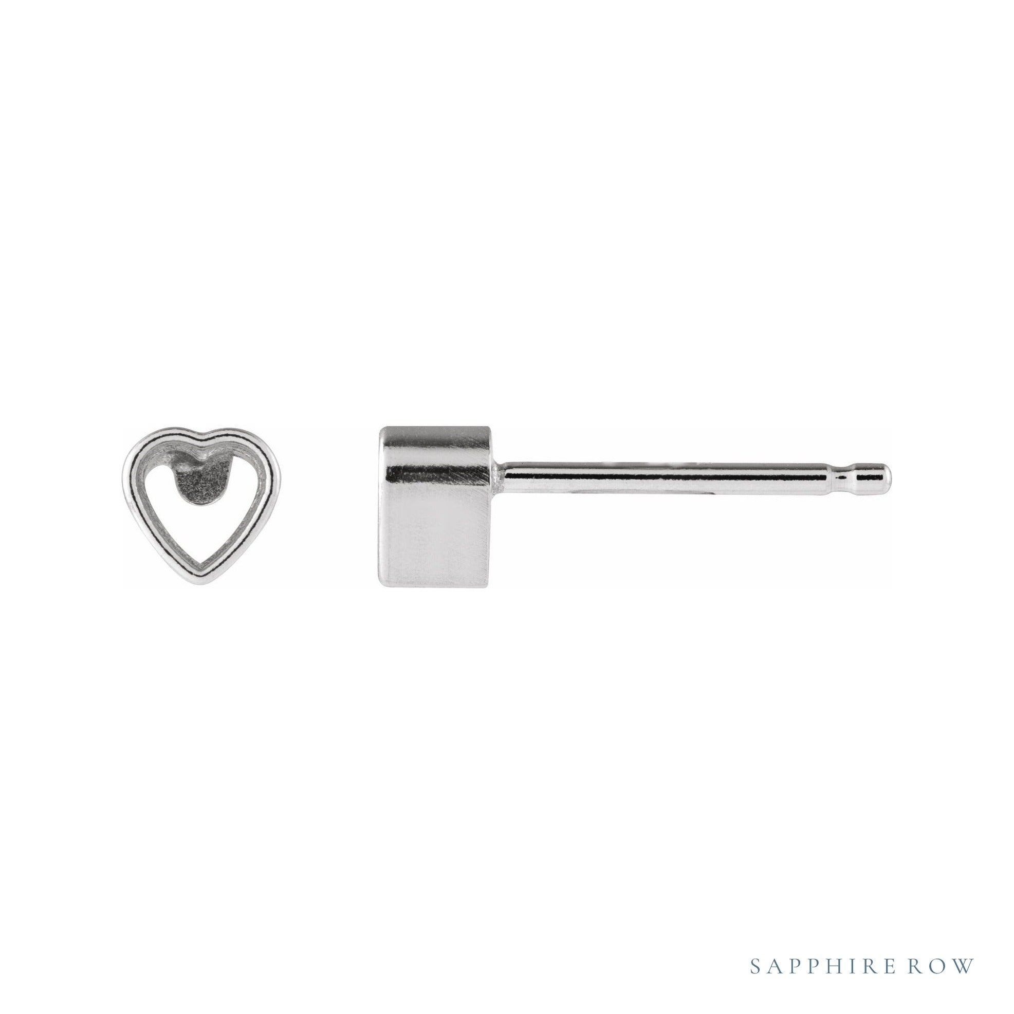 Sapphire Row Heart Bezel-Set Stud Earrings setting in 14K White Gold, shown with a center stone (sold separately)