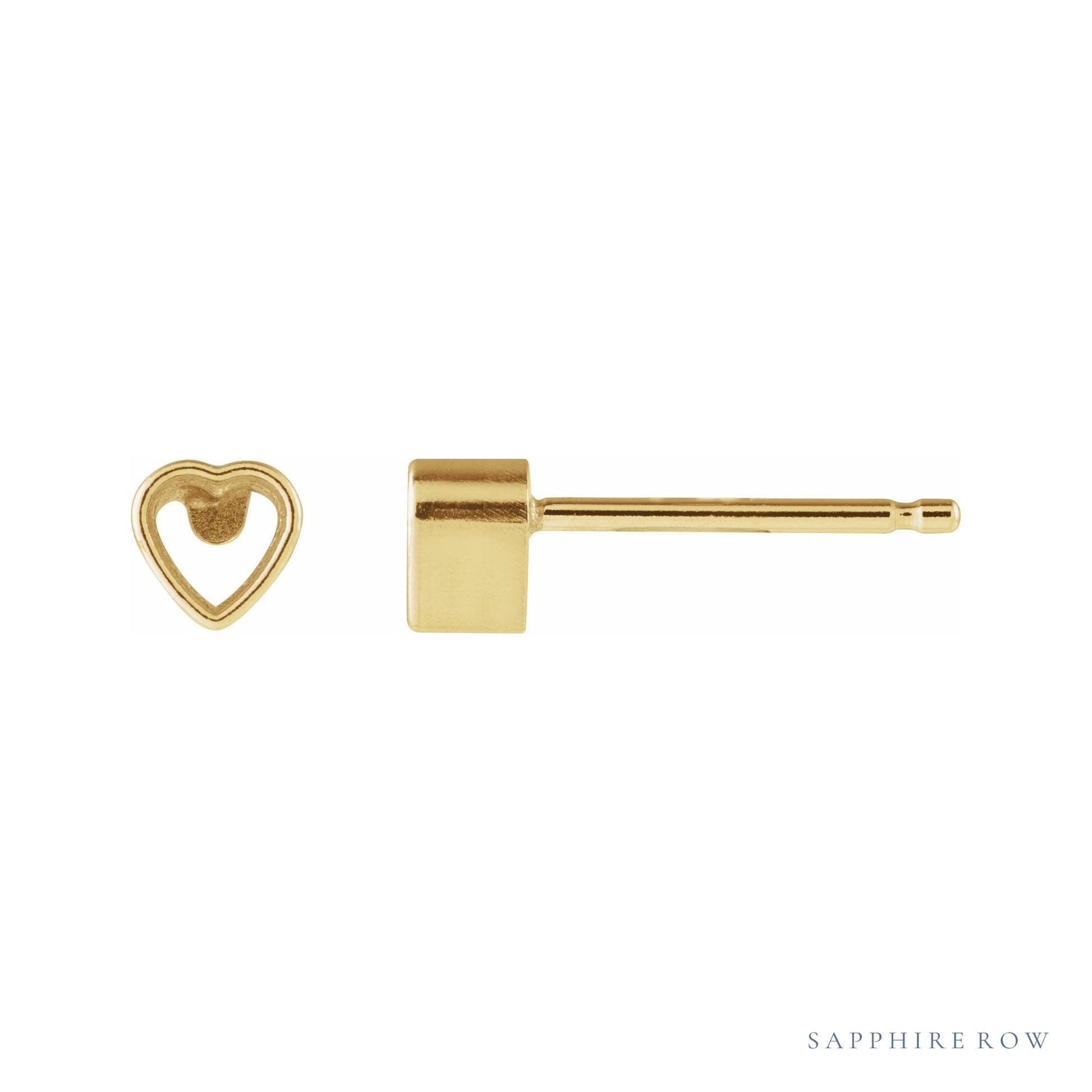 Sapphire Row Heart Bezel-Set Stud Earrings setting in 14K Yellow Gold, shown with a center stone (sold separately)