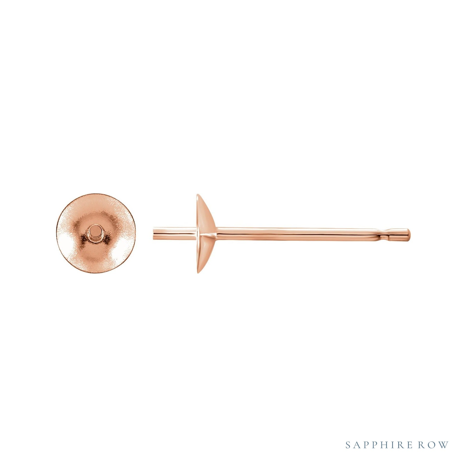 Sapphire Row Pearl Stud Earrings setting in 14K Rose Gold, shown without a pearl (pearl sold separately)