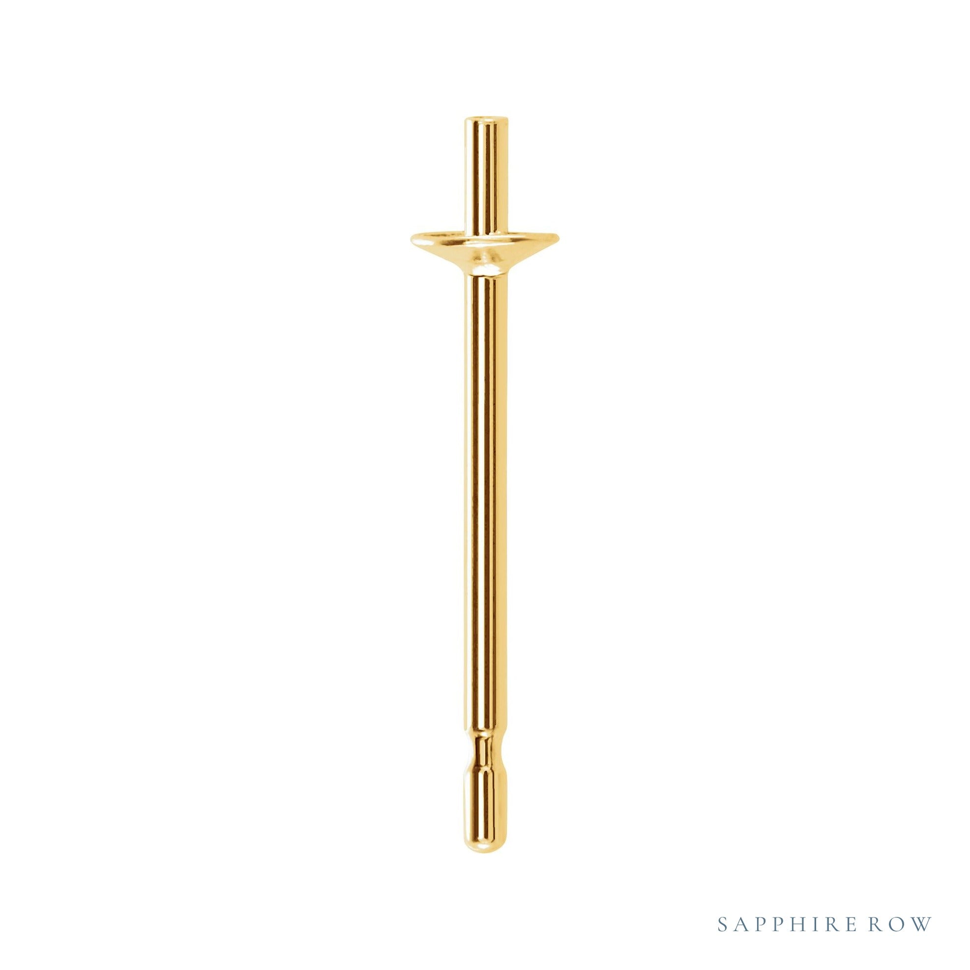 Sapphire Row Pearl Stud Earrings setting in 14K Yellow Gold, shown without a pearl (pearl sold separately)