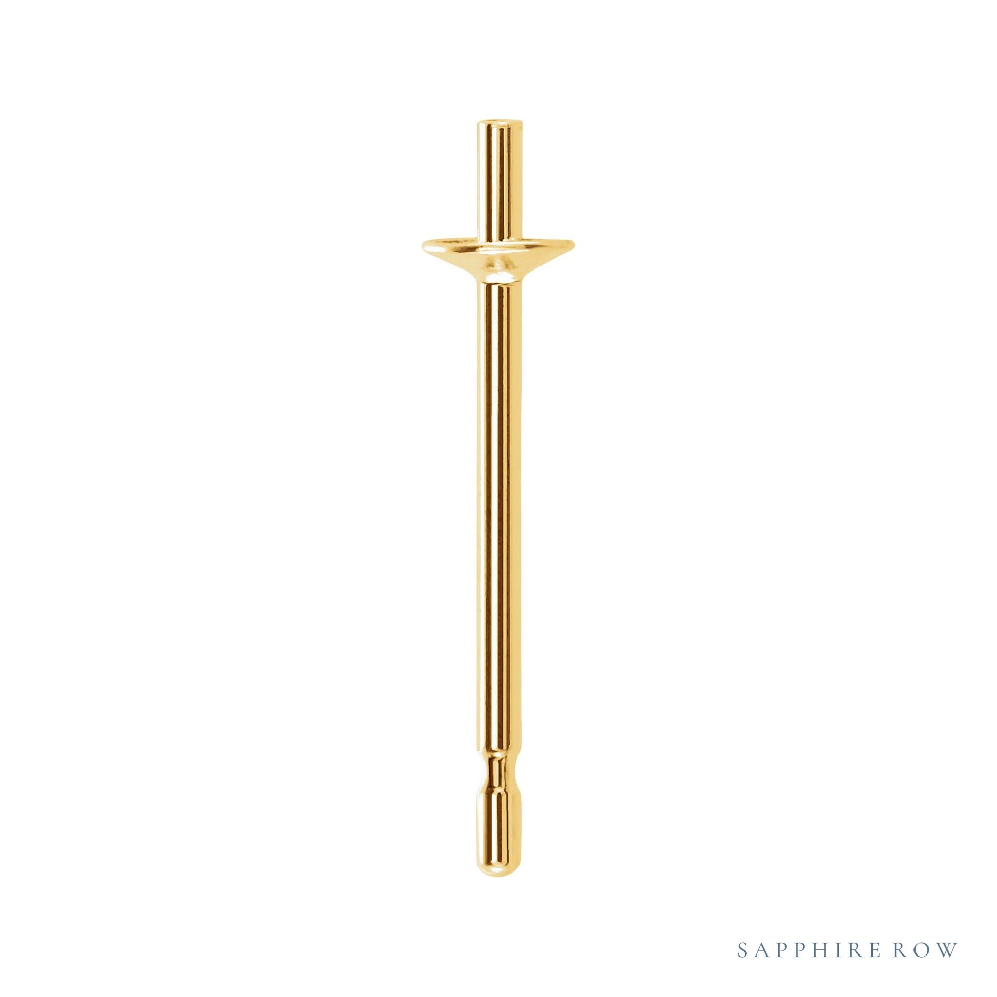 Sapphire Row Pearl Stud Earrings setting in 14K Yellow Gold, shown without a pearl (pearl sold separately)