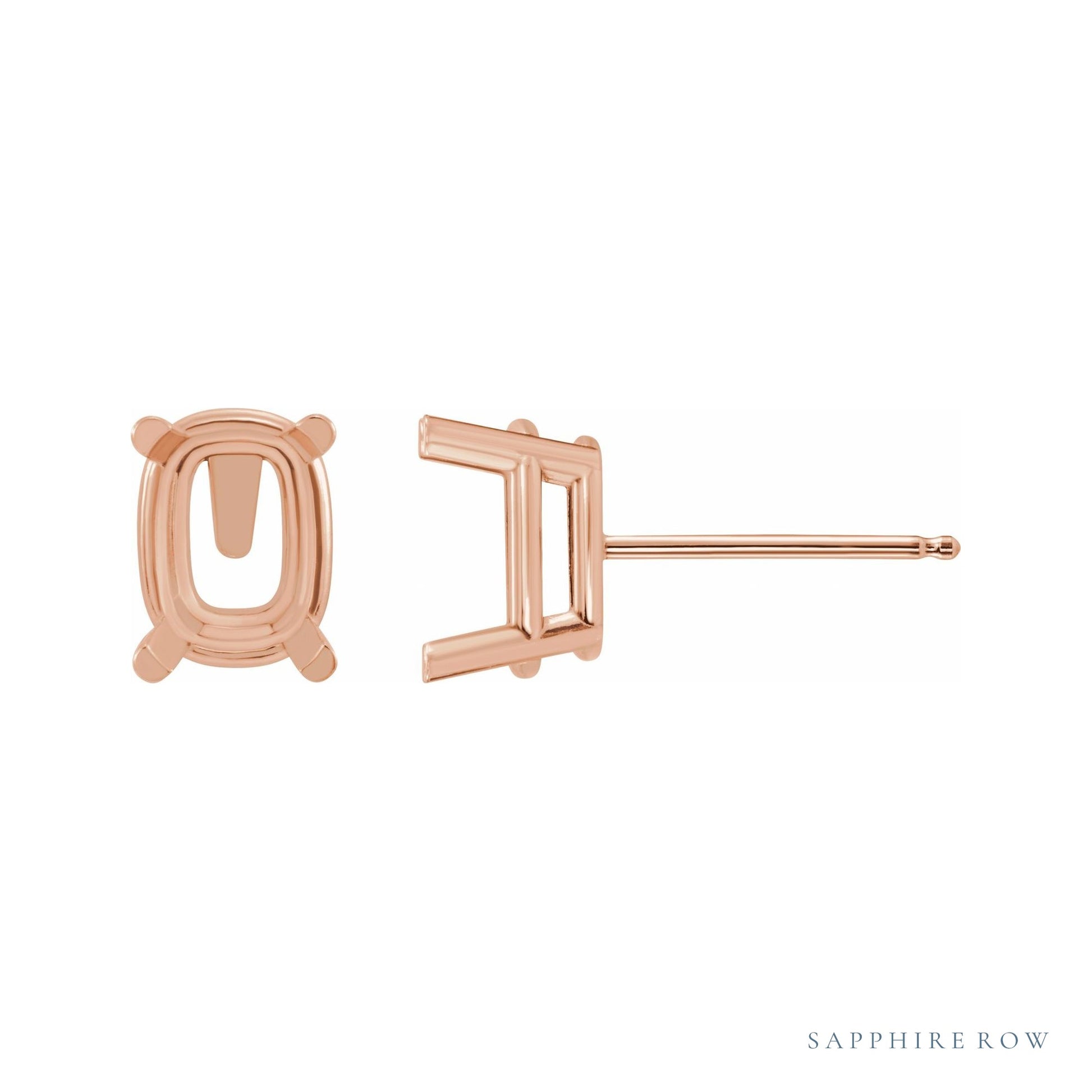 Sapphire Row Elongated Cushion 4-Prong Stud Earrings setting in 14K Rose Gold, shown with a center stone (sold separately)