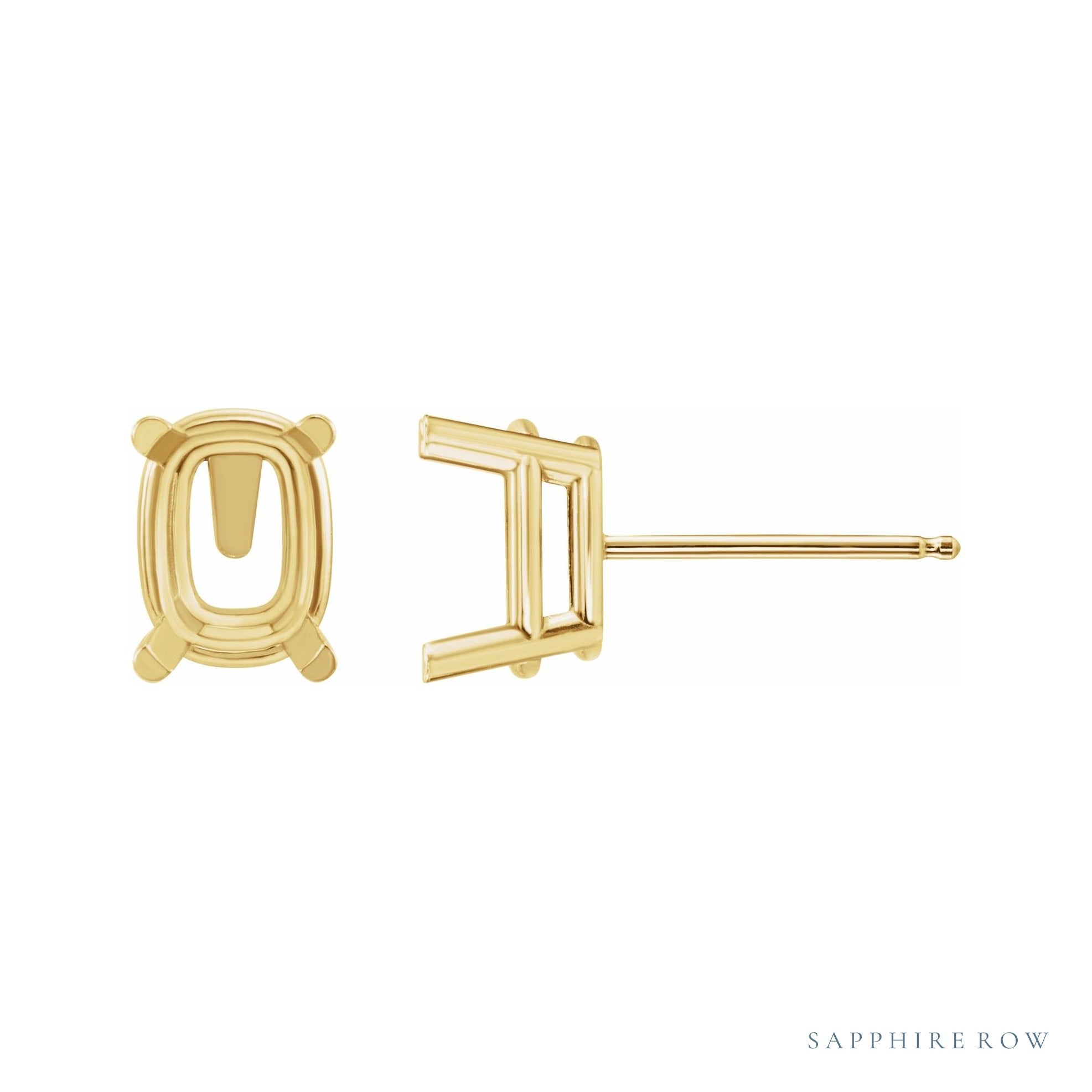 Sapphire Row Elongated Cushion 4-Prong Stud Earrings setting in 14K Yellow Gold, shown with a center stone (sold separately)