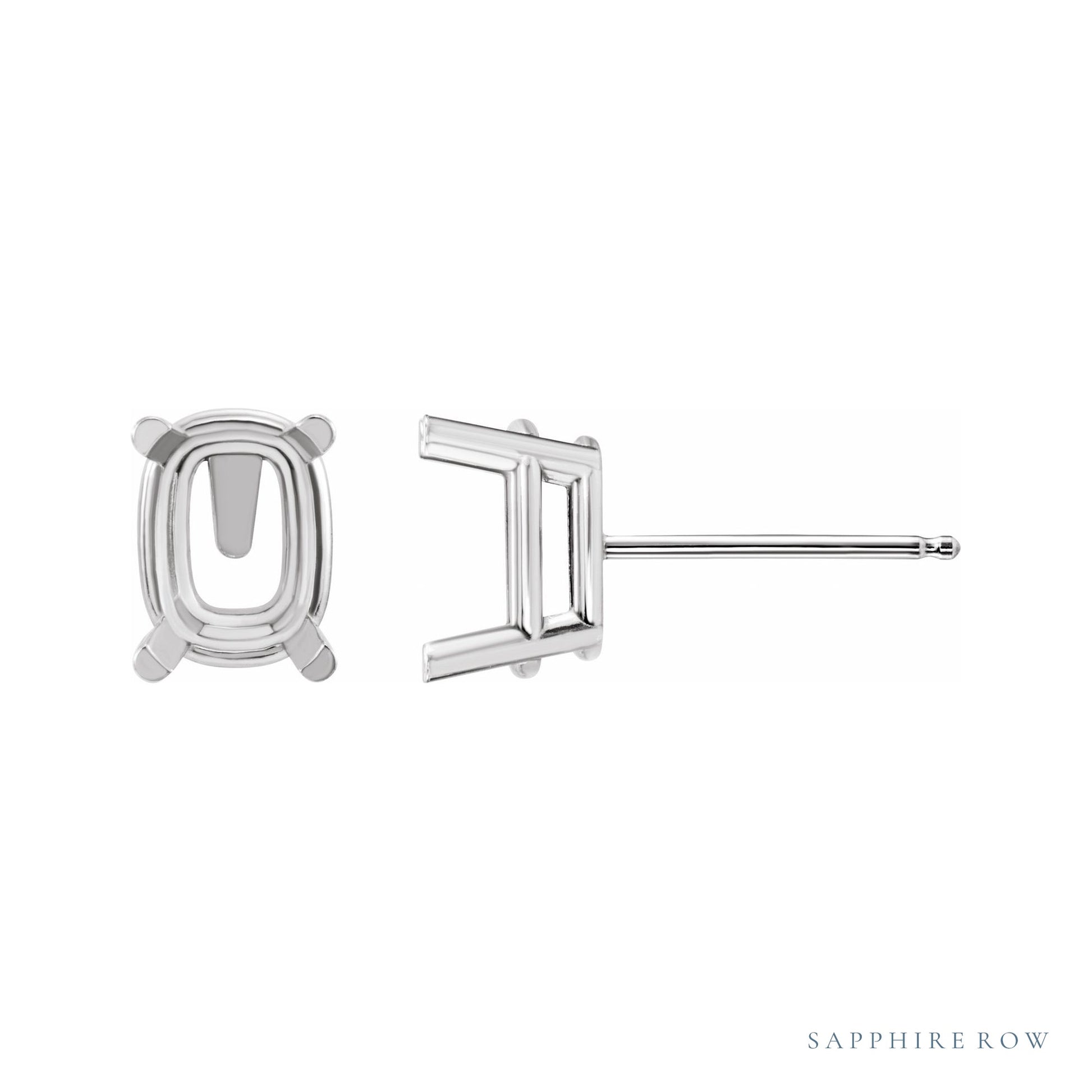 Sapphire Row Elongated Cushion 4-Prong Stud Earrings setting in Platinum, shown with a center stone (sold separately)