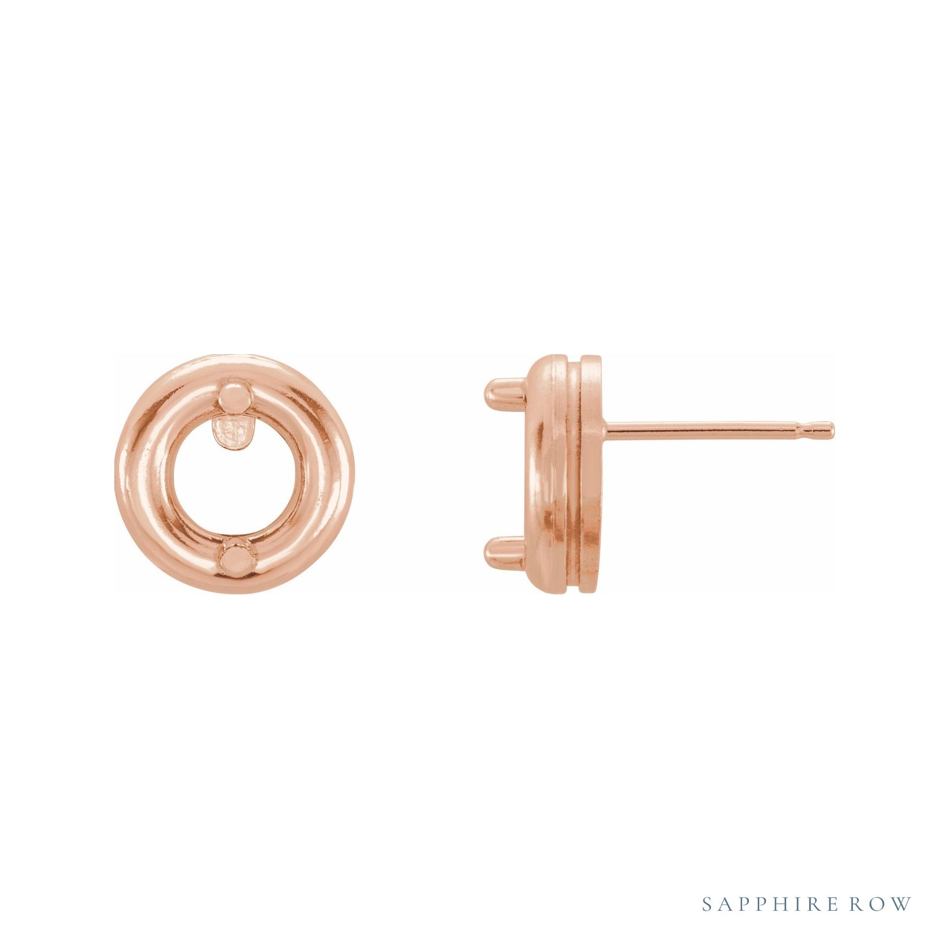 Sapphire Row Round Bezel-Set Solitaire Earrings setting in 14K Rose Gold, shown with a center stone (sold separately)