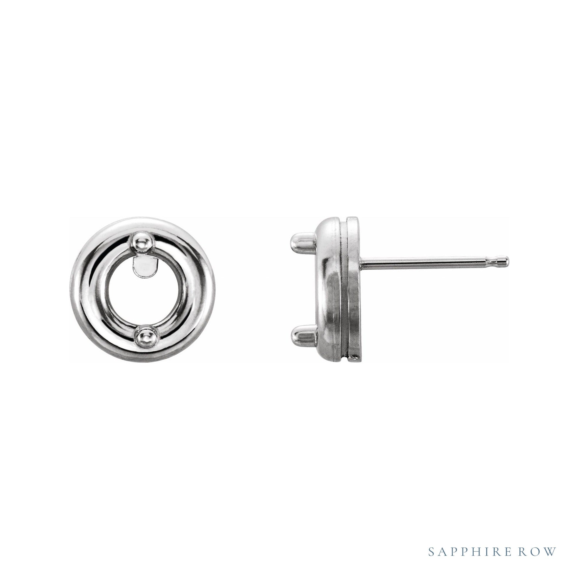 Sapphire Row Round Bezel-Set Solitaire Earrings setting in 14K White Gold, shown with a center stone (sold separately)