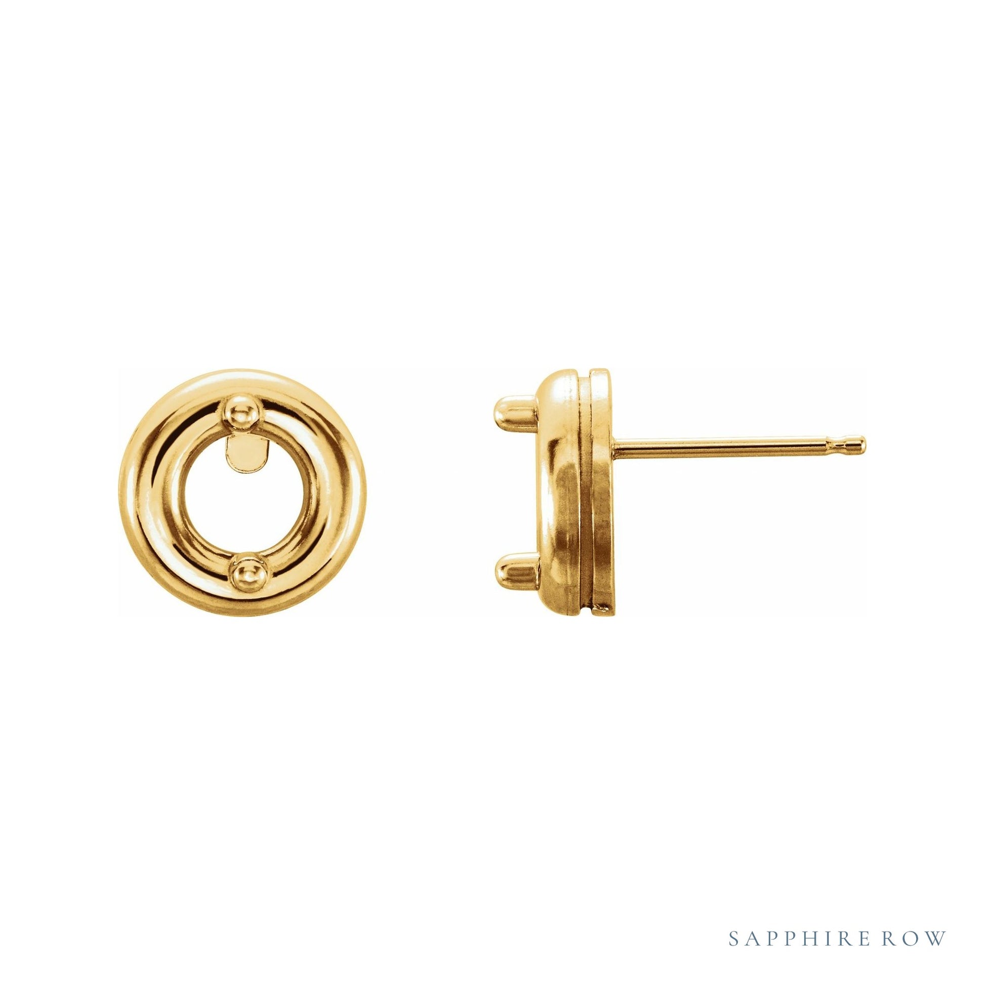 Sapphire Row Round Bezel-Set Solitaire Earrings setting in 14K Yellow Gold, shown with a center stone (sold separately)