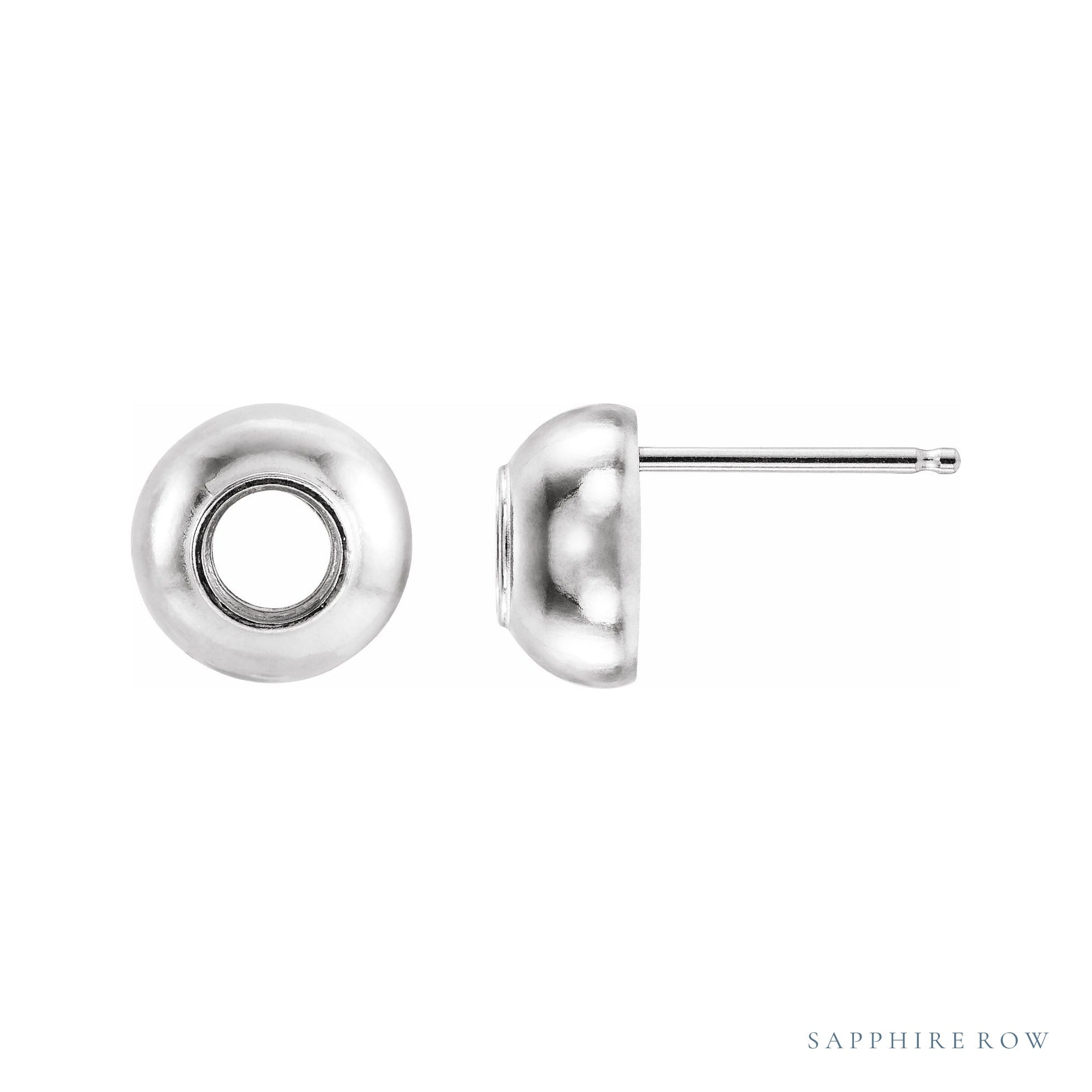 Sapphire Row Round Bezel-Set Dome Earrings setting in 14K White Gold, shown with a center stone (sold separately)