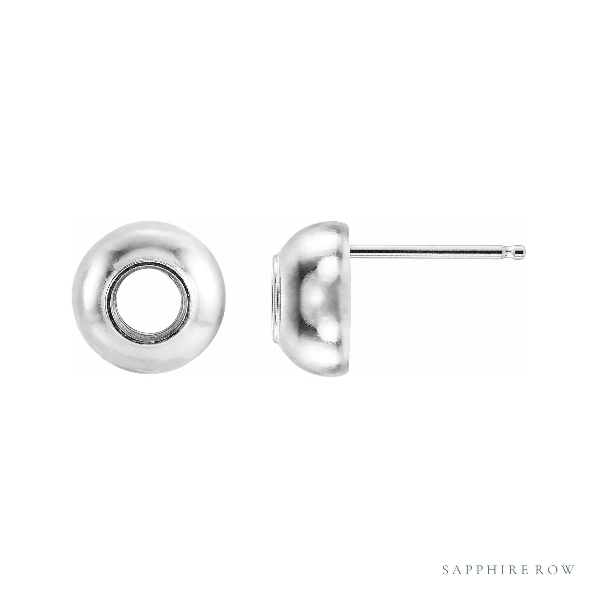 Sapphire Row Round Bezel-Set Dome Earrings setting in 14K White Gold, shown with a center stone (sold separately)