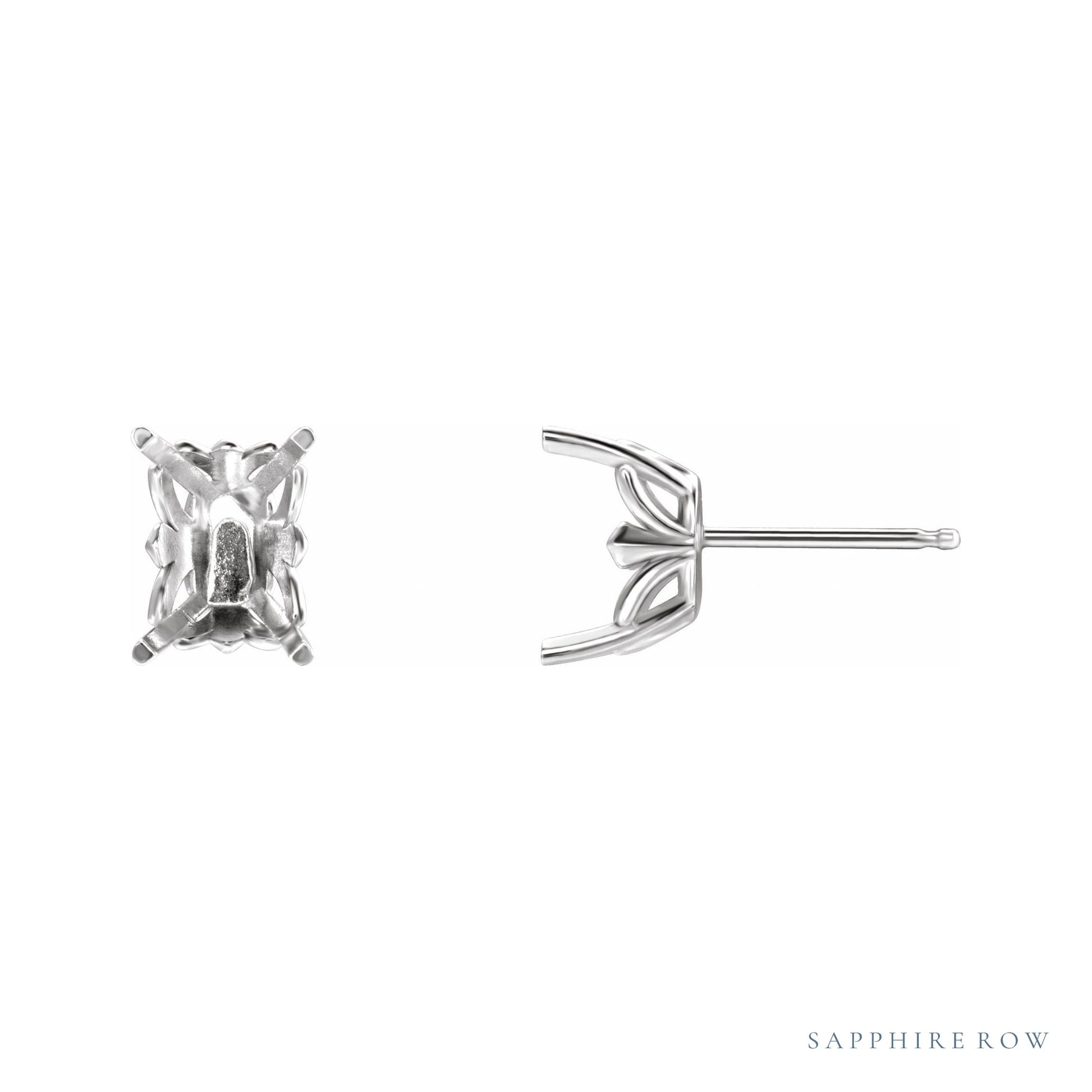 Sapphire Row Emerald 4-Prong Fleur-de-lis Stud Earrings setting in Platinum, shown with a center stone (sold separately)