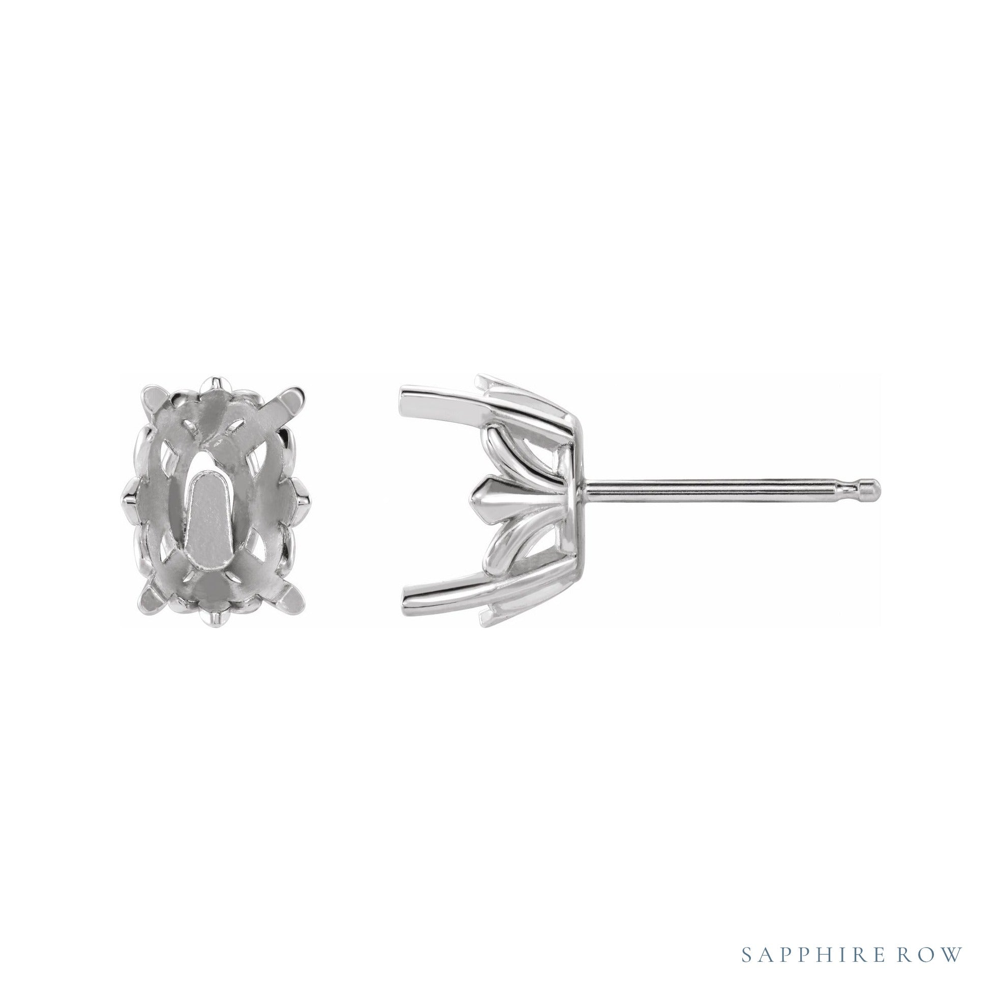 Sapphire Row Oval 4-Prong Fleur-de-lis Earrings setting in 14K White Gold, shown with a center stone (sold separately)