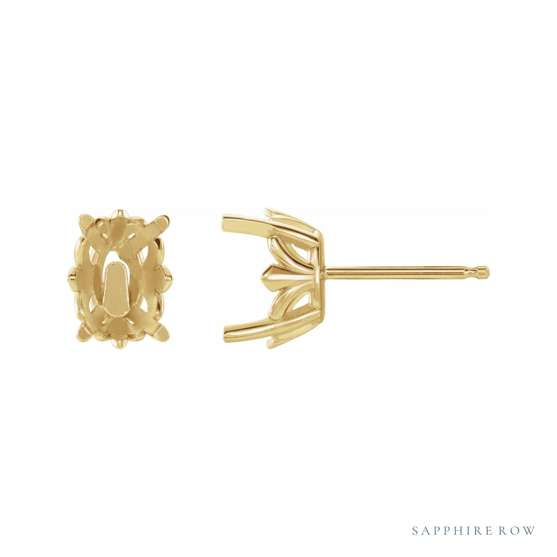 Sapphire Row Oval 4-Prong Fleur-de-lis Earrings setting in 14K Yellow Gold, shown with a center stone (sold separately)