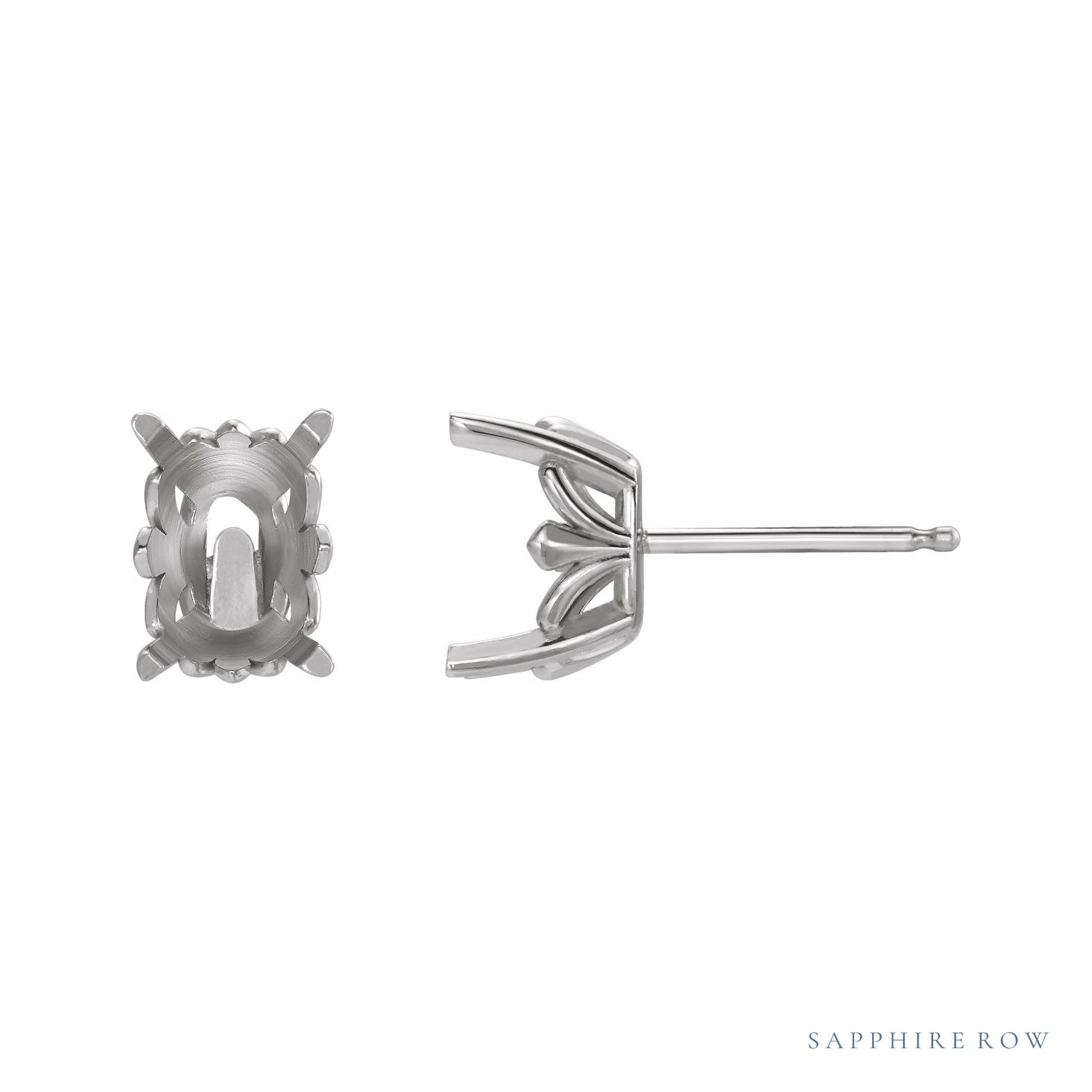 Sapphire Row Elongated Cushion 4-Prong Fleur-de-lis Stud Earrings setting in Platinum, shown with a center stone (sold separately)