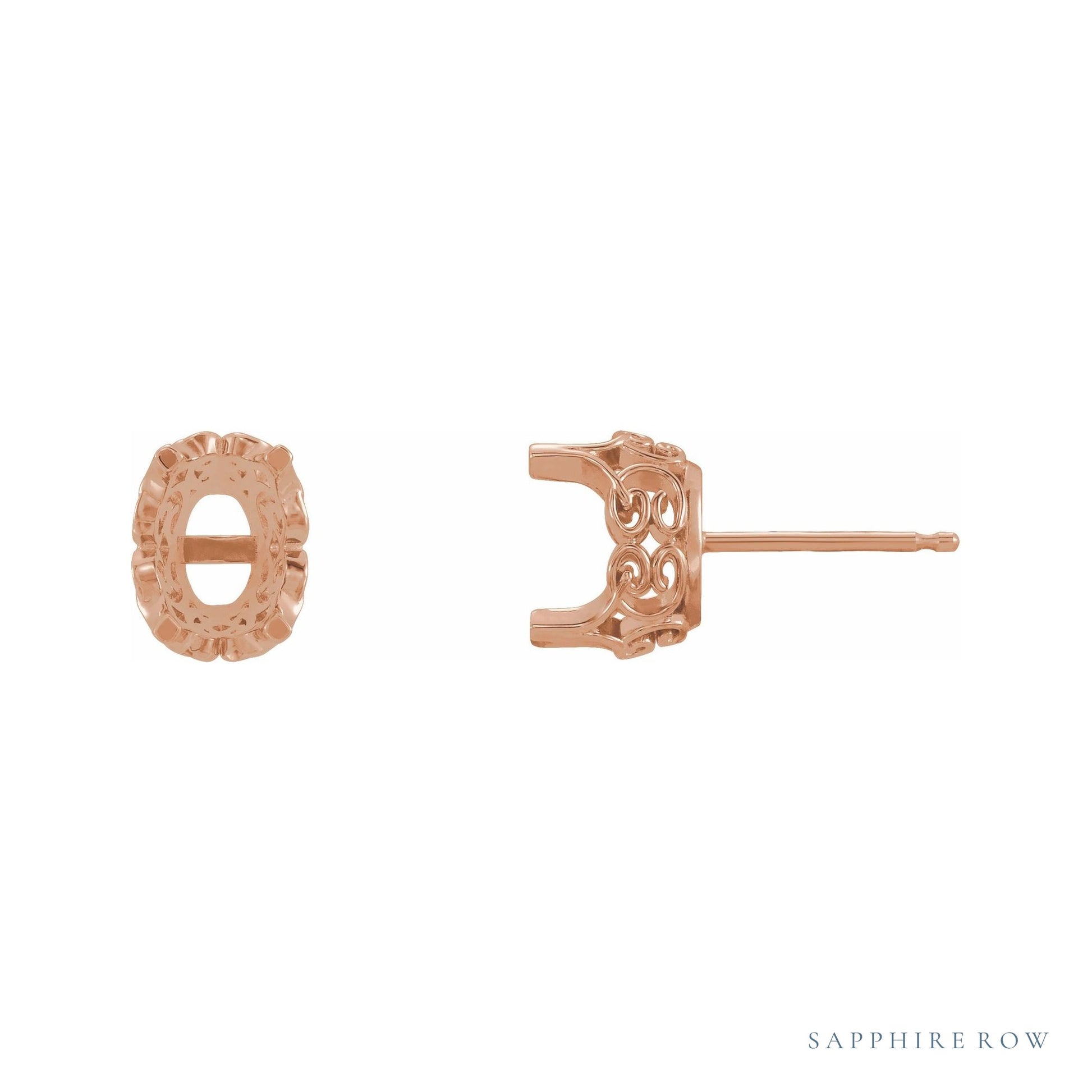 Sapphire Row Oval 4-Prong Lace-Style Earrings setting in 14K Rose Gold, shown with a center stone (sold separately)