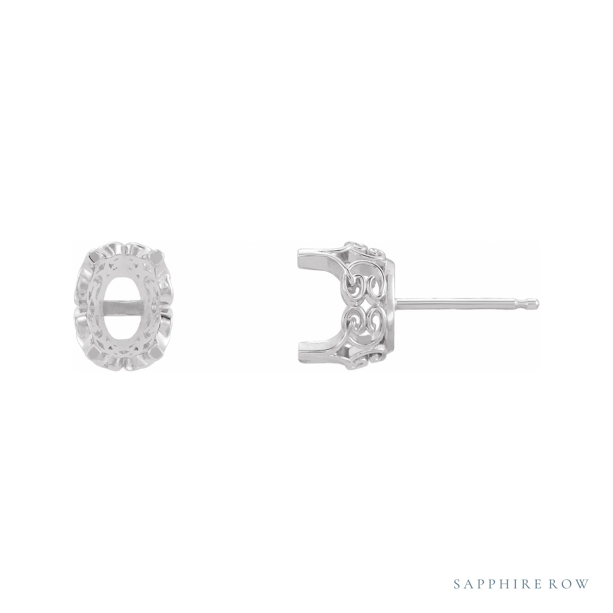 Sapphire Row Oval 4-Prong Lace-Style Earrings setting in 14K White Gold, shown with a center stone (sold separately)