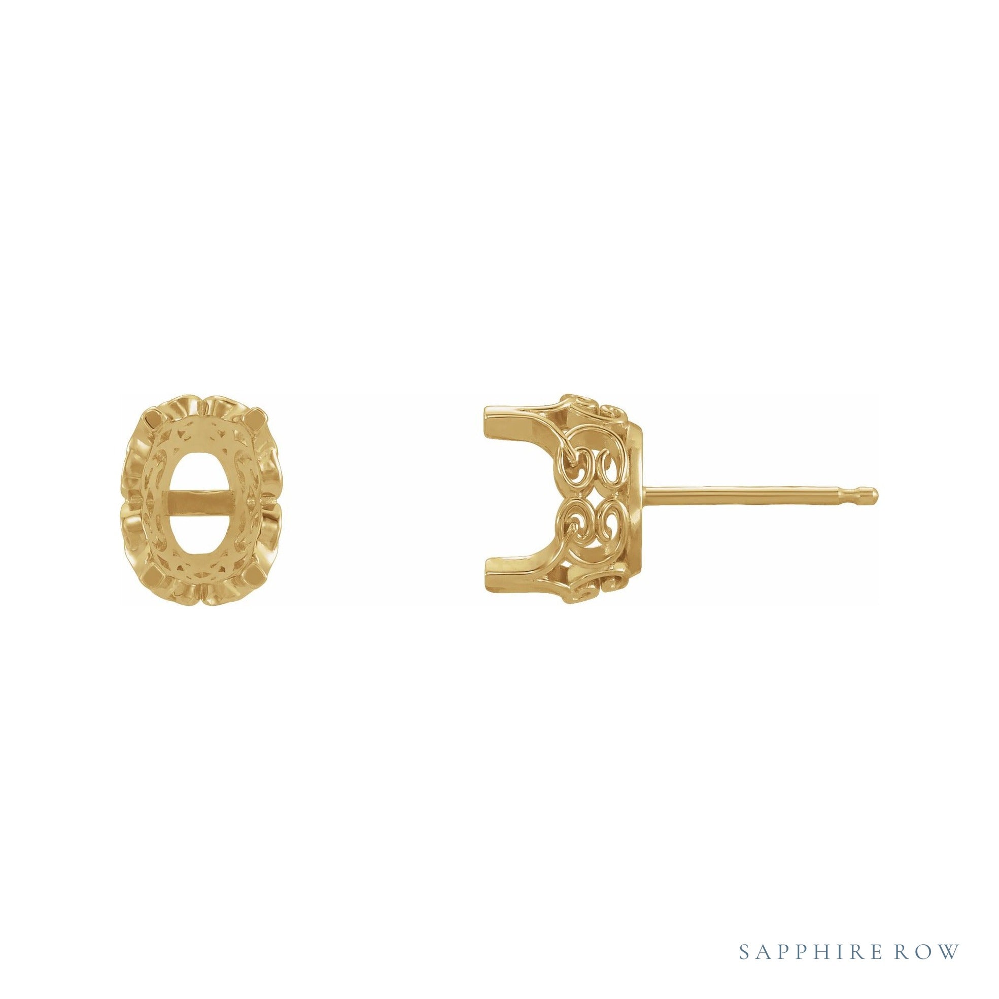 Sapphire Row Oval 4-Prong Lace-Style Earrings setting in 14K Yellow Gold, shown with a center stone (sold separately)