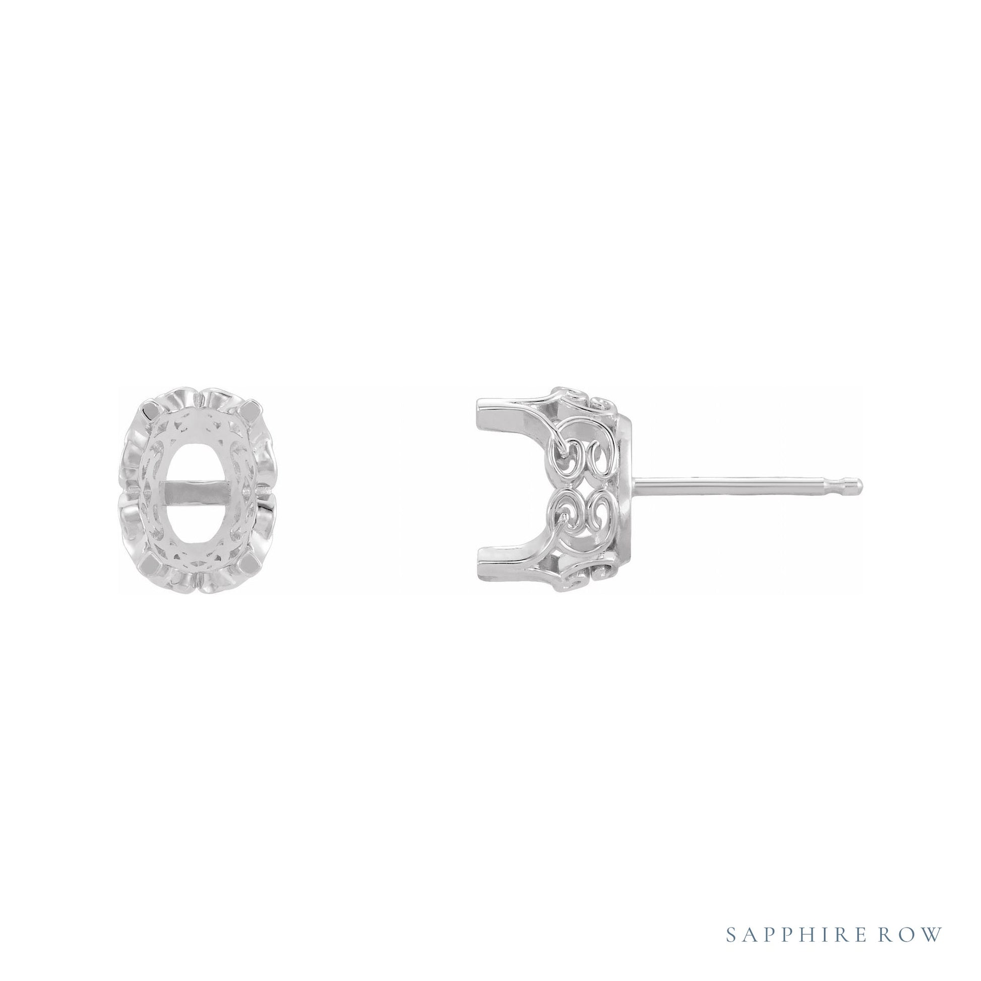 Sapphire Row Oval 4-Prong Lace-Style Earrings setting in Platinum, shown with a center stone (sold separately)