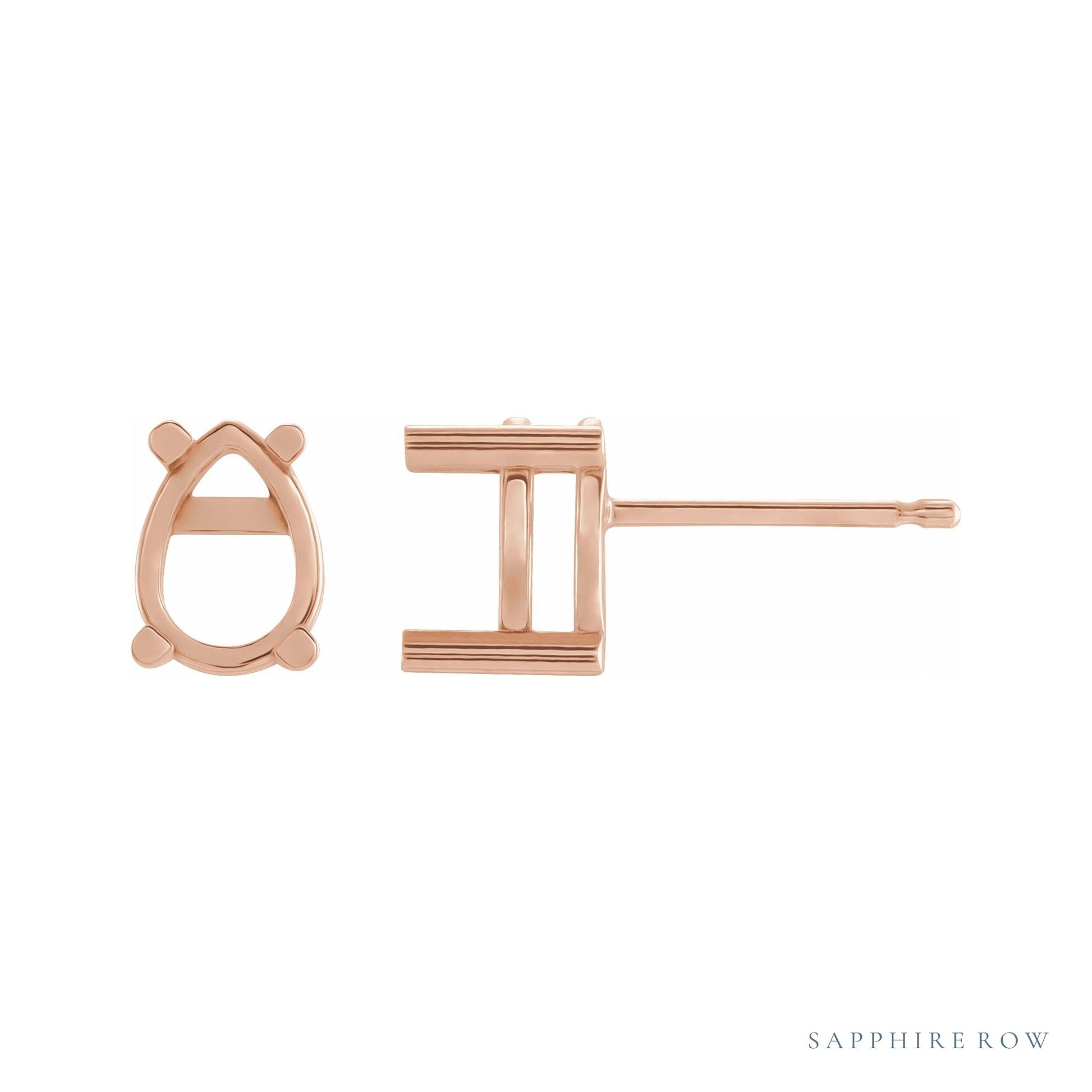 Sapphire Row Pear 4-Prong Cabochon Earrings setting in 14K Rose Gold, shown with a center stone (sold separately)