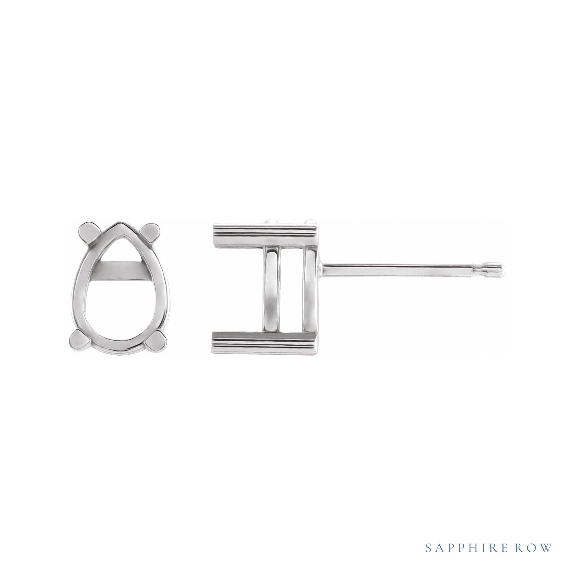 Sapphire Row Pear 4-Prong Cabochon Earrings setting in 14K White Gold, shown with a center stone (sold separately)