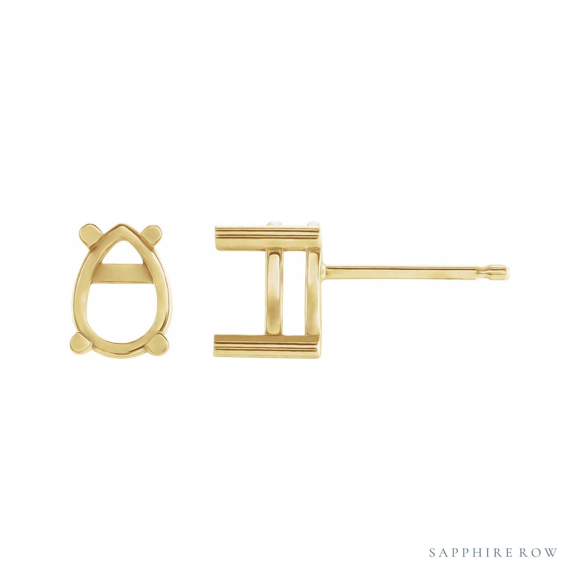 Sapphire Row Pear 4-Prong Cabochon Earrings setting in 14K Yellow Gold, shown with a center stone (sold separately)