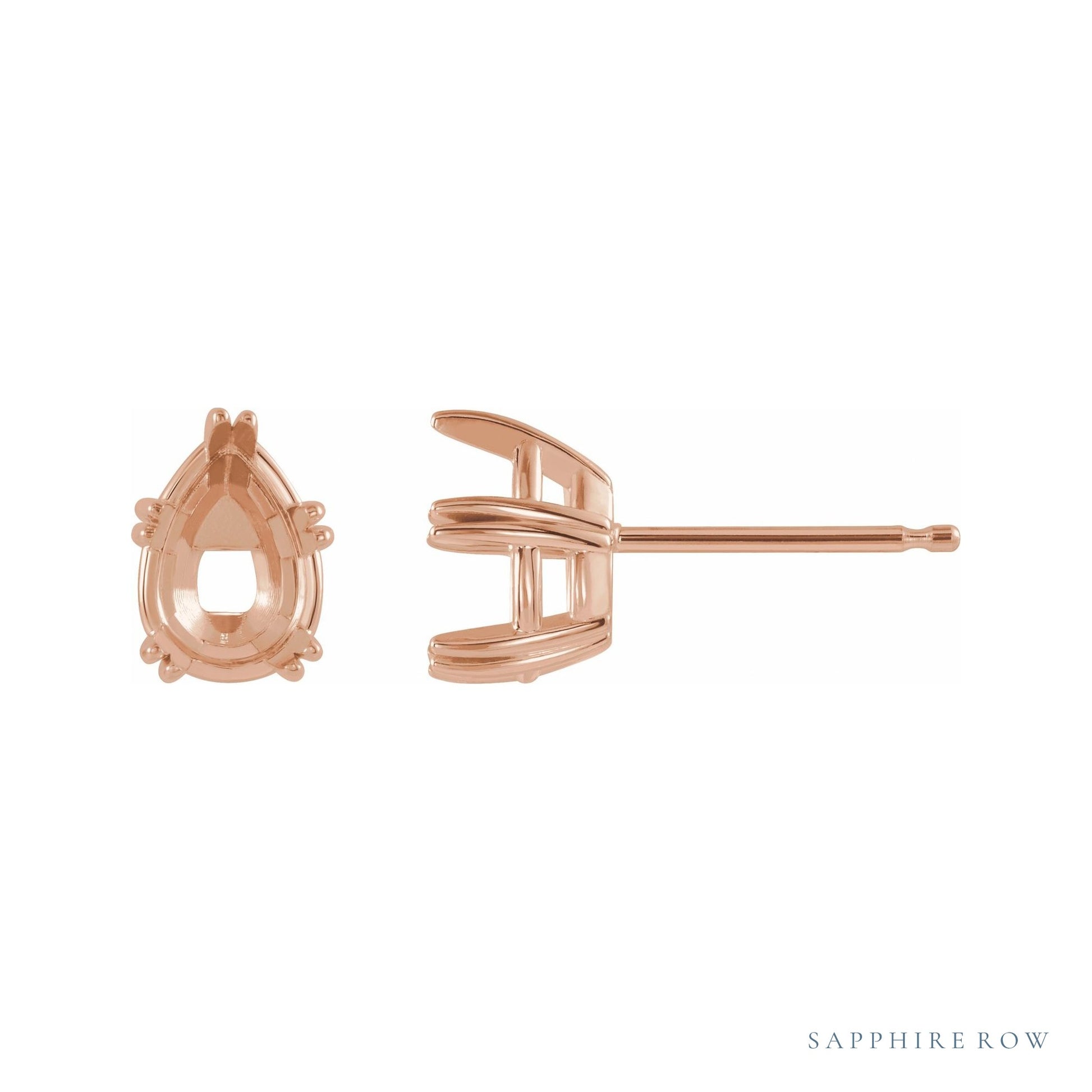 Sapphire Row Pear Double Claw-Prong Stud Earrings setting in 14K Rose Gold, shown with a center stone (sold separately)