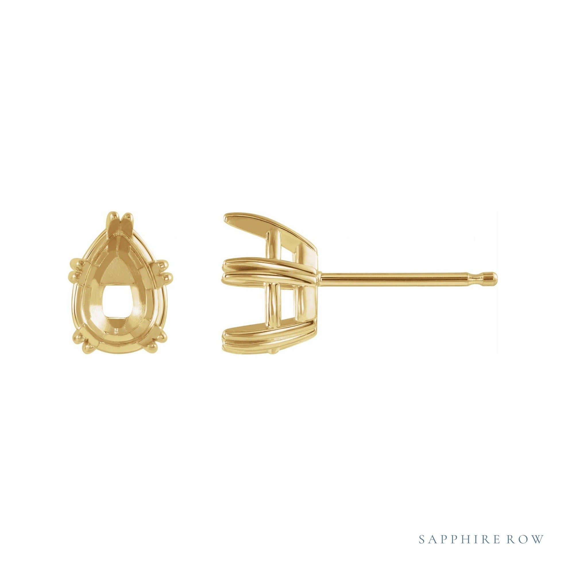 Sapphire Row Pear Double Claw-Prong Stud Earrings setting in 14K Yellow Gold, shown with a center stone (sold separately)