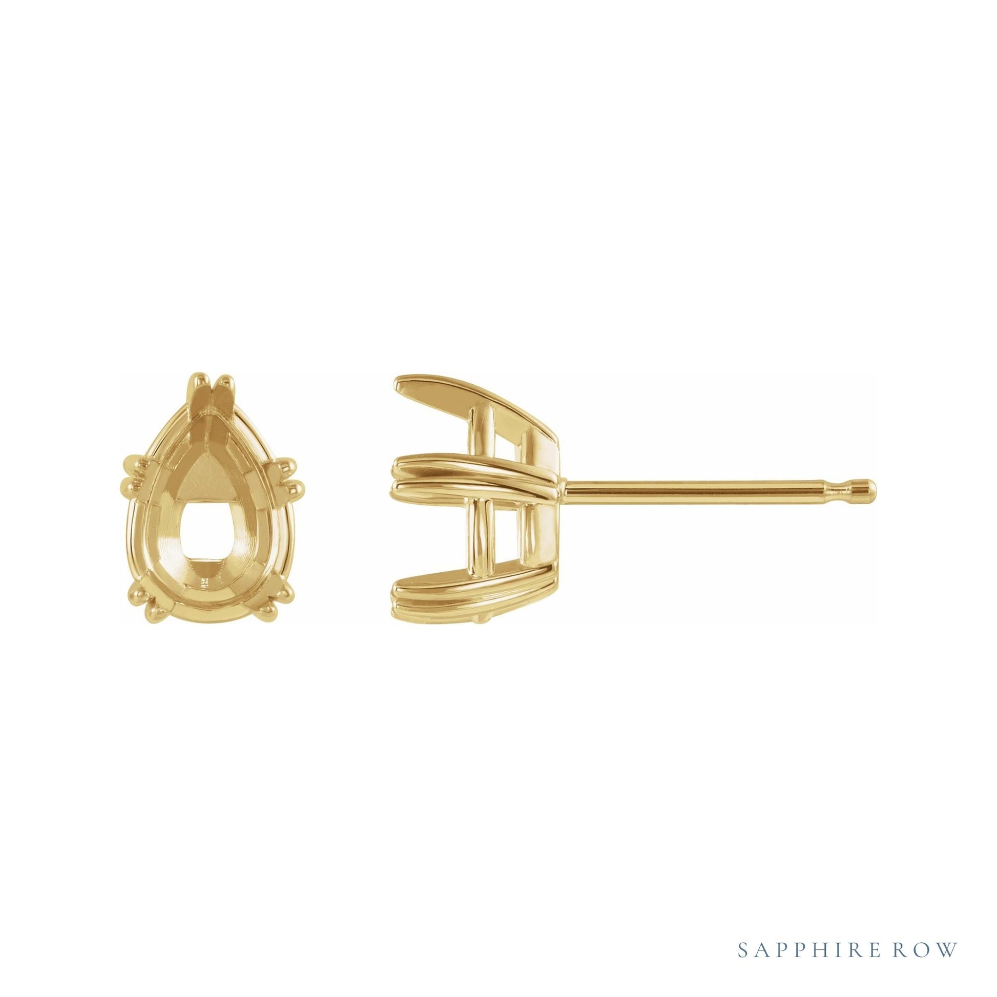 Sapphire Row Pear Double Claw-Prong Stud Earrings setting in 14K Yellow Gold, shown with a center stone (sold separately)