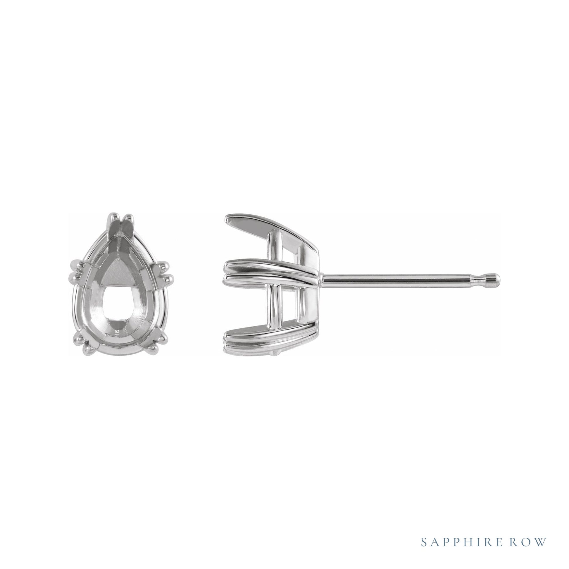 Sapphire Row Pear Double Claw-Prong Stud Earrings setting in Platinum, shown with a center stone (sold separately)