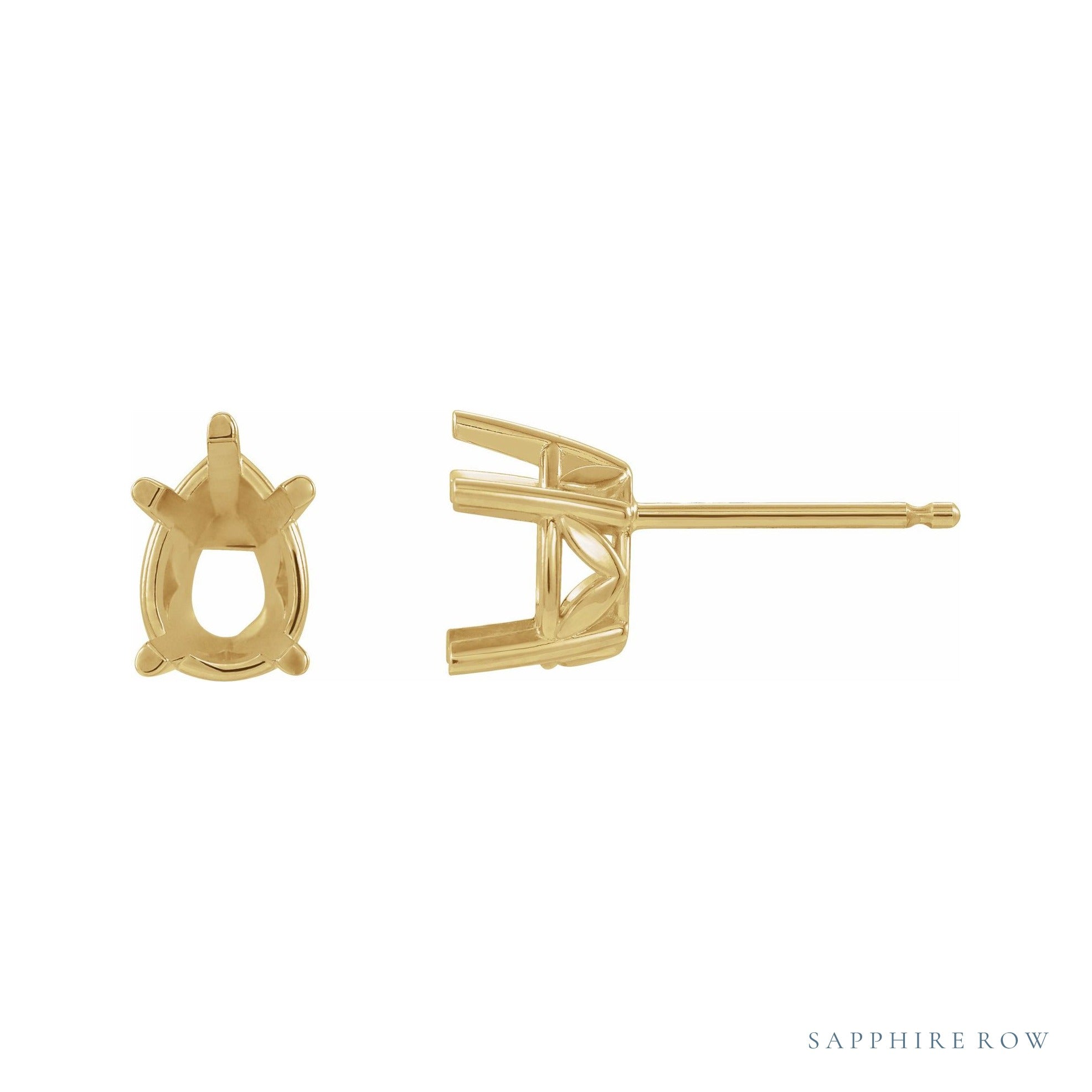 Sapphire Row Pear 5-Prong Floral Earrings setting in 14K Yellow Gold, shown with a center stone (sold separately)