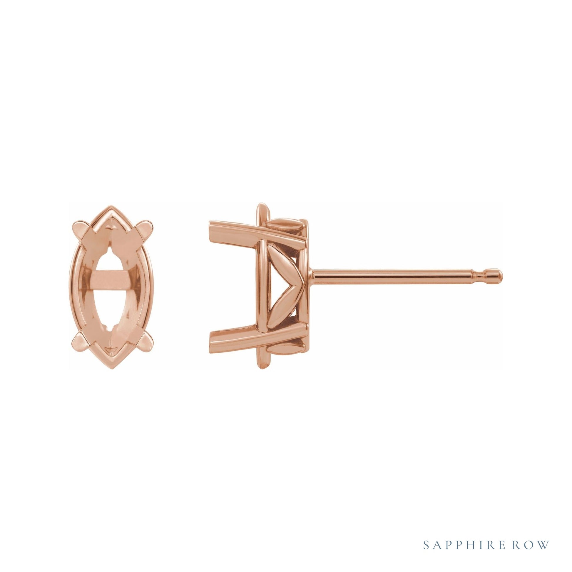 Sapphire Row Marquise 4-Prong Floral Stud Earrings setting in 14K Rose Gold, shown with a center stone (sold separately)
