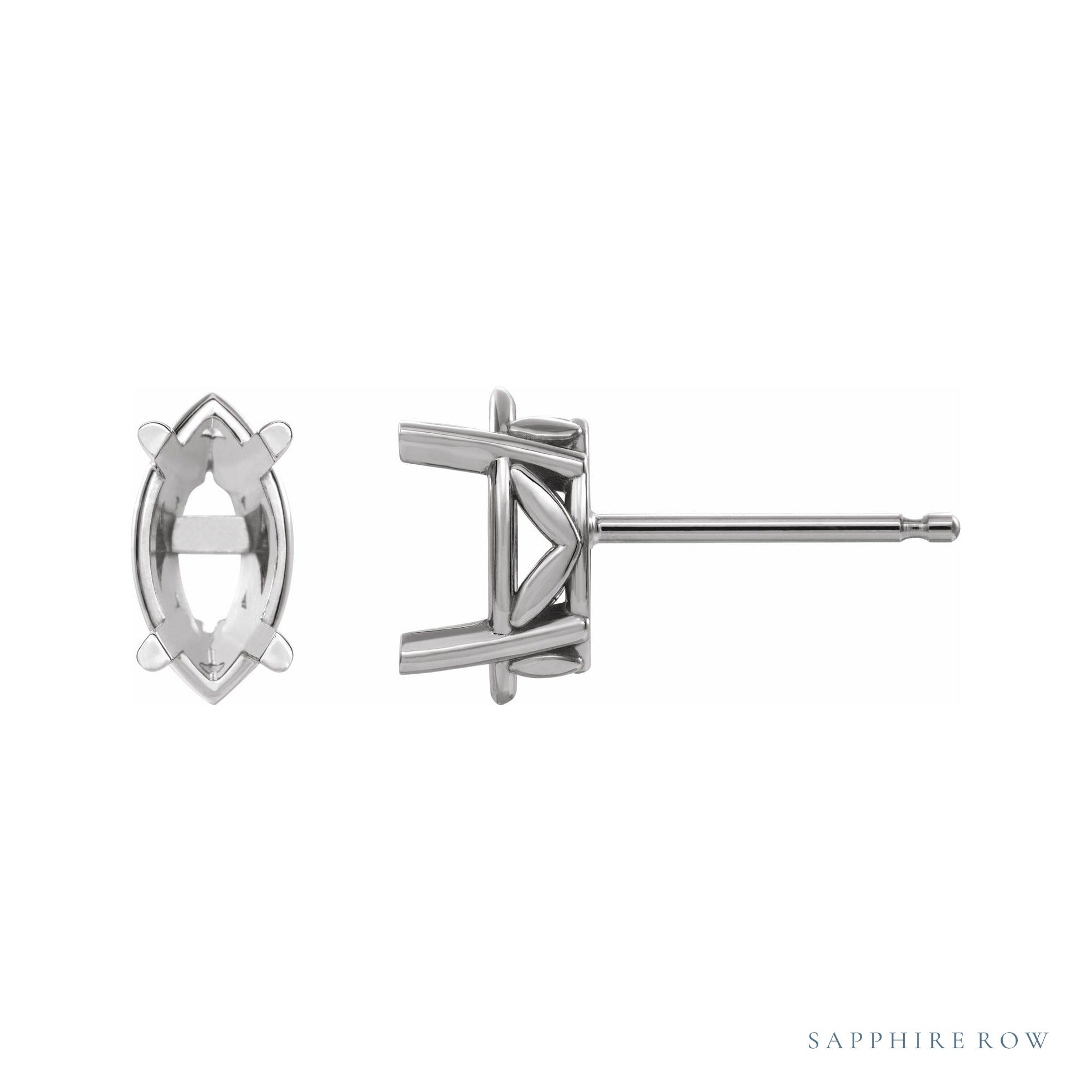 Sapphire Row Marquise 4-Prong Floral Stud Earrings setting in 14K White Gold, shown with a center stone (sold separately)