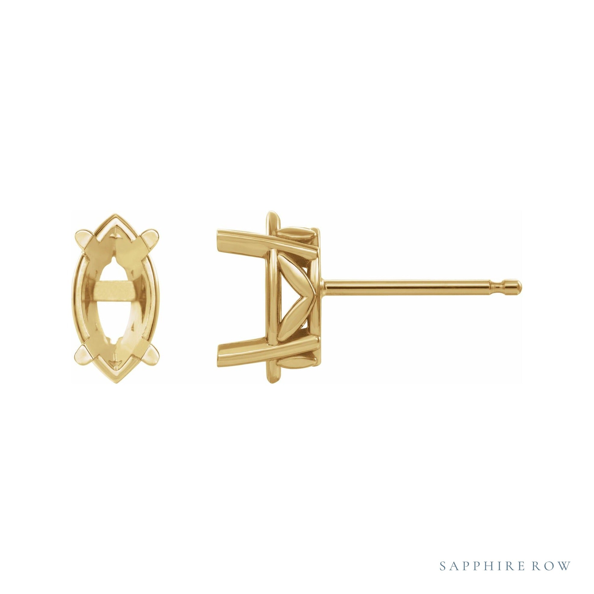 Sapphire Row Marquise 4-Prong Floral Stud Earrings setting in 14K Yellow Gold, shown with a center stone (sold separately)