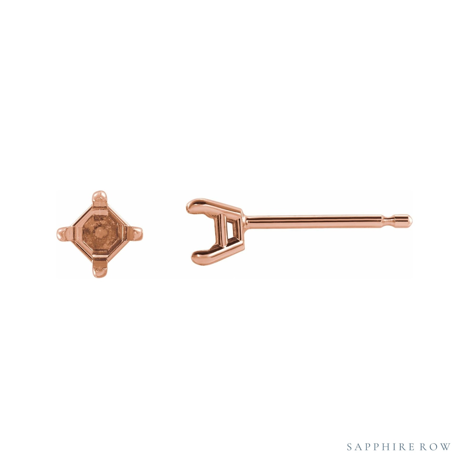 Sapphire Row Square 4-Prong Stud Earrings setting in 14K Rose Gold, shown with a center stone (sold separately)