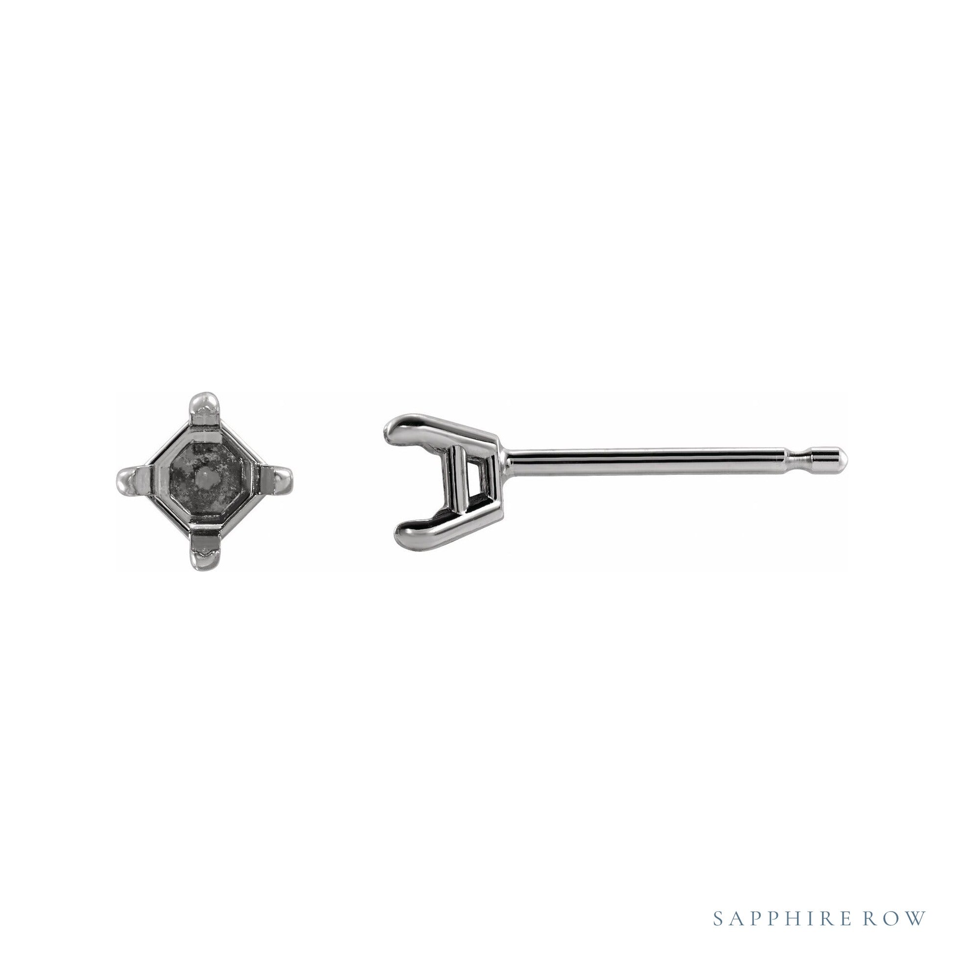 Sapphire Row Square 4-Prong Stud Earrings setting in 14K White Gold, shown with a center stone (sold separately)